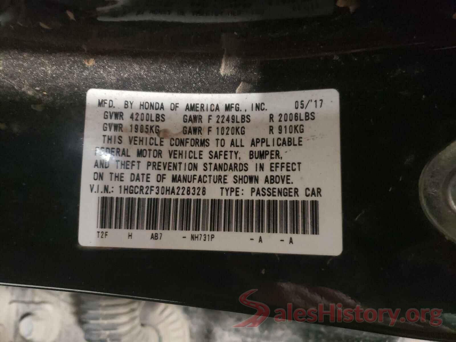 1HGCR2F30HA228328 2017 HONDA ACCORD