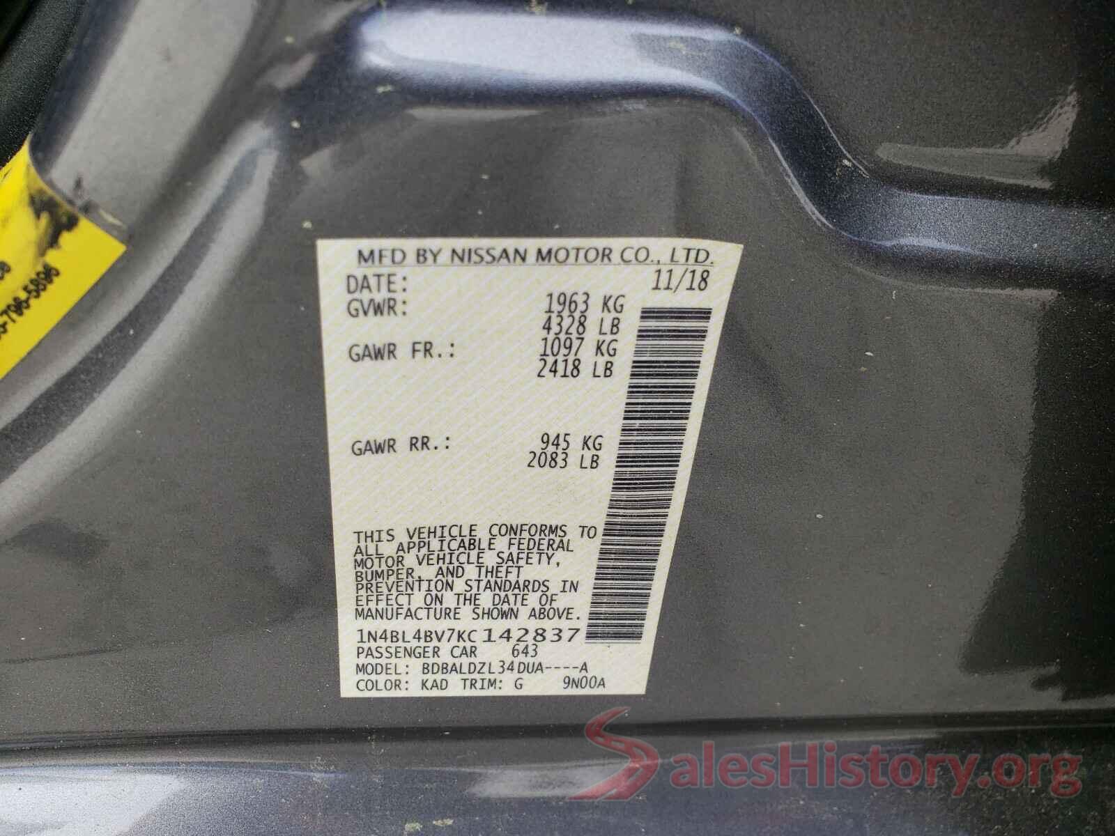 1N4BL4BV7KC142837 2019 NISSAN ALTIMA