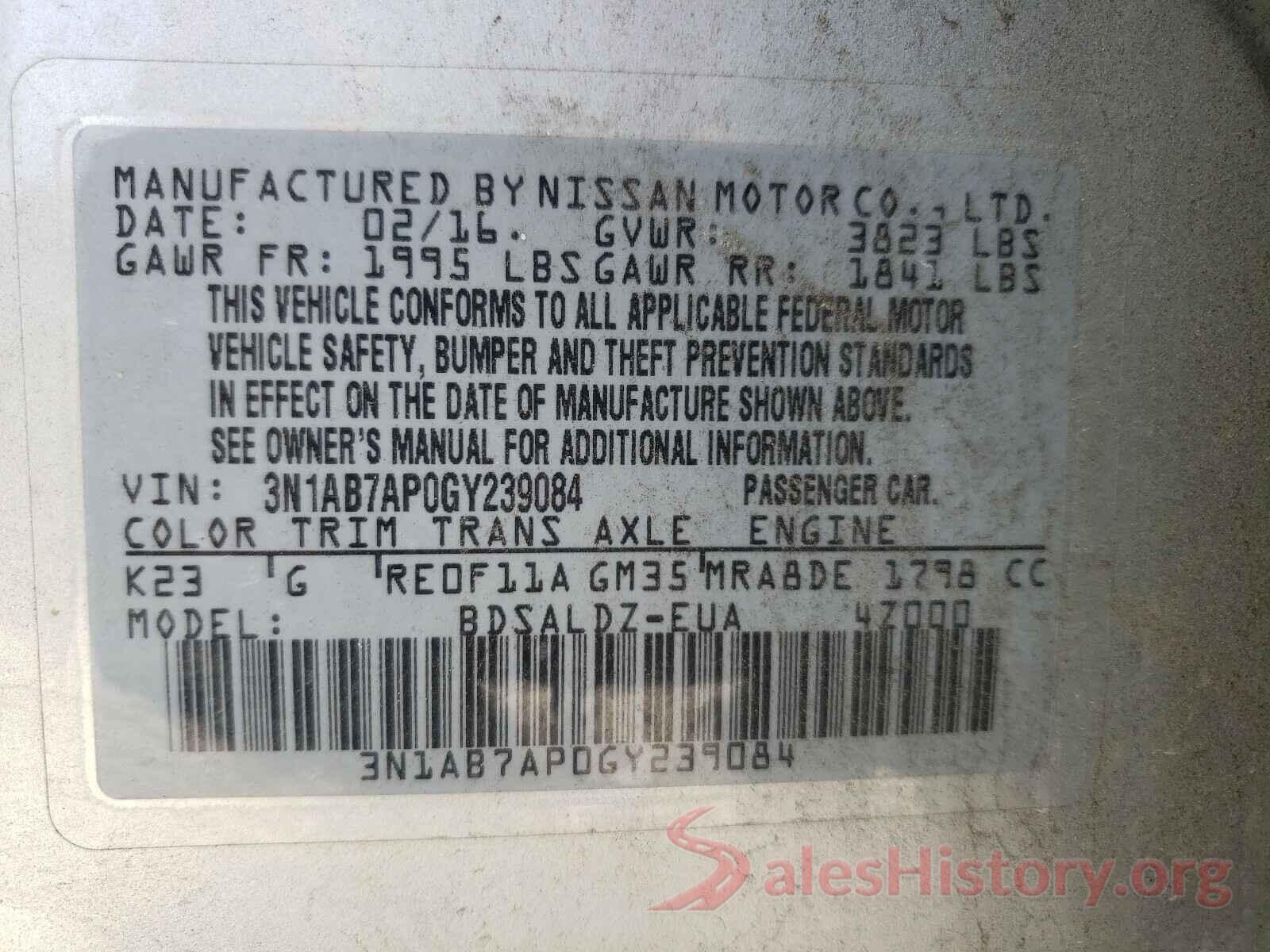 3N1AB7AP0GY239084 2016 NISSAN SENTRA