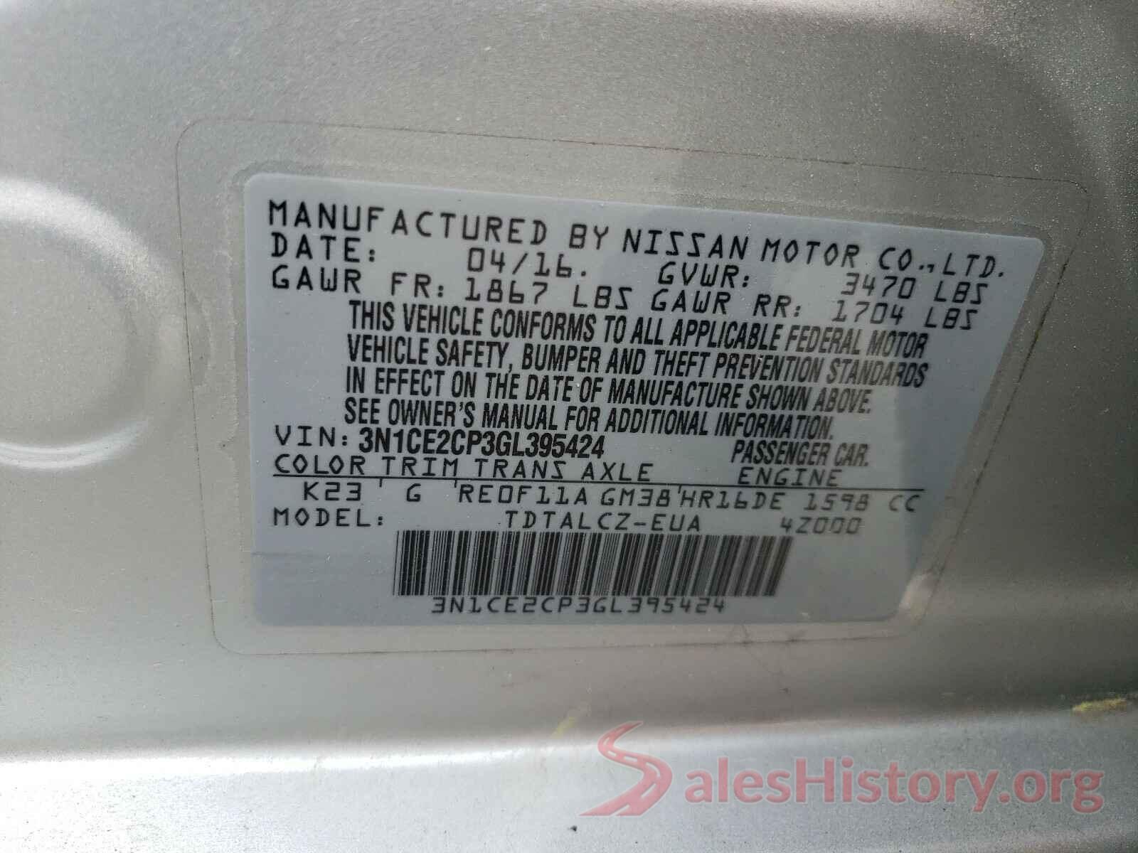 3N1CE2CP3GL395424 2016 NISSAN VERSA