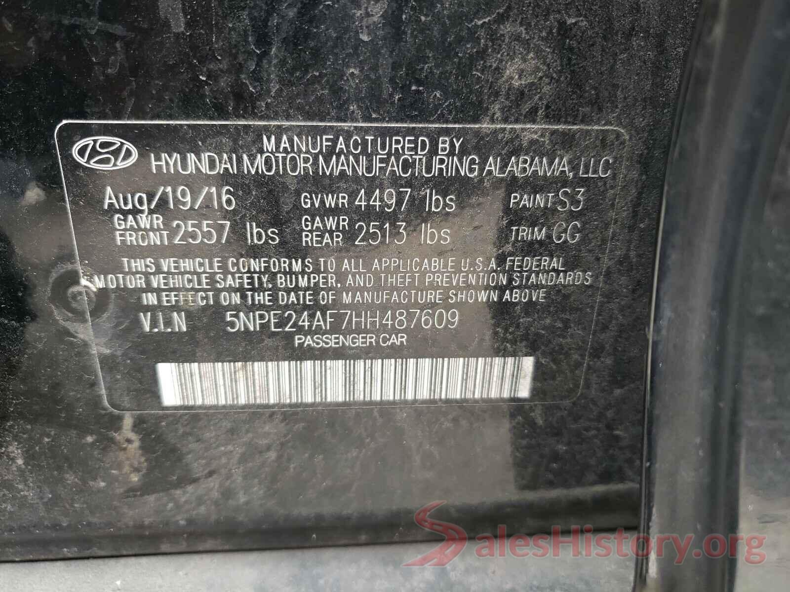 5NPE24AF7HH487609 2017 HYUNDAI SONATA