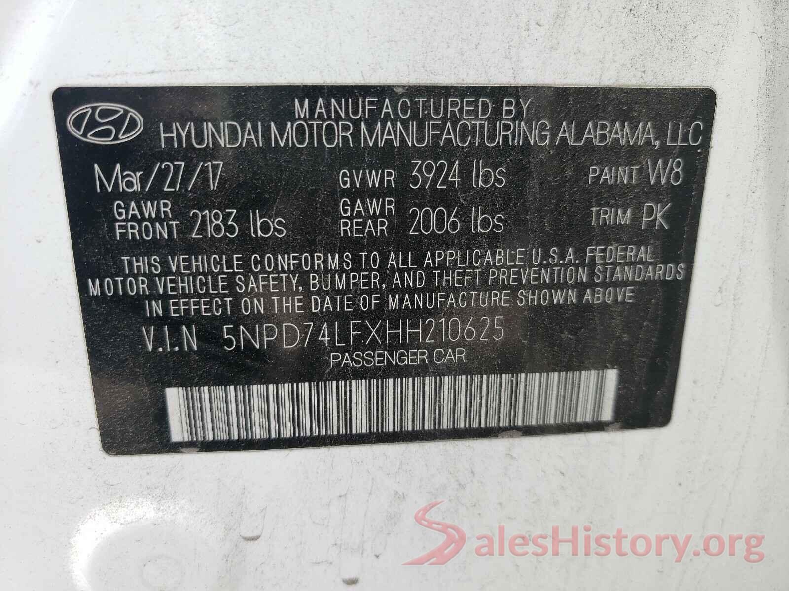 5NPD74LFXHH210625 2017 HYUNDAI ELANTRA