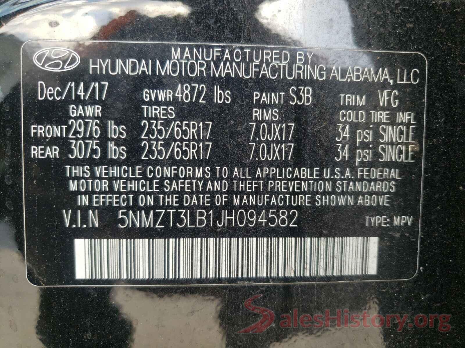 5NMZT3LB1JH094582 2018 HYUNDAI SANTA FE