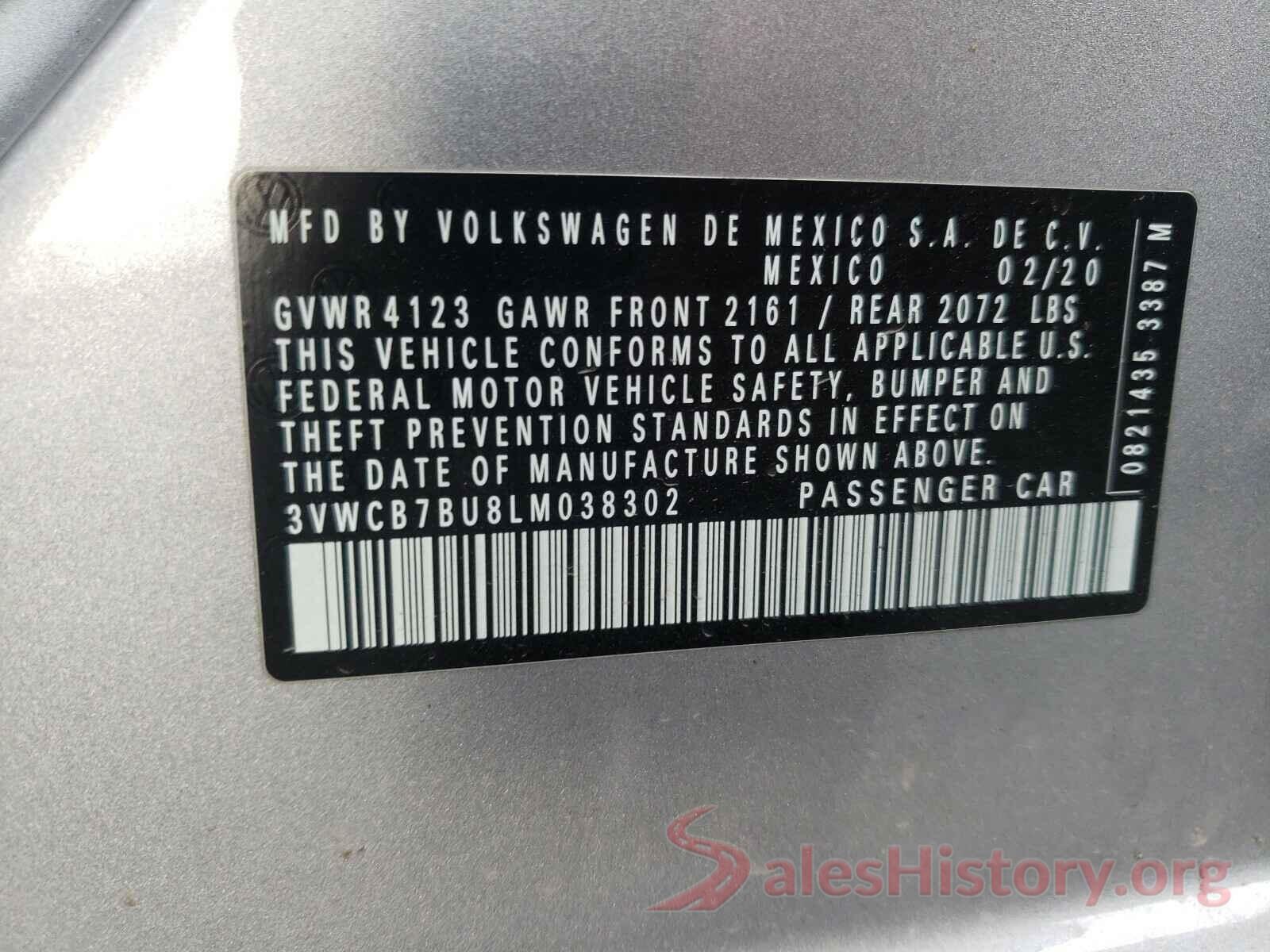 3VWCB7BU8LM038302 2020 VOLKSWAGEN JETTA