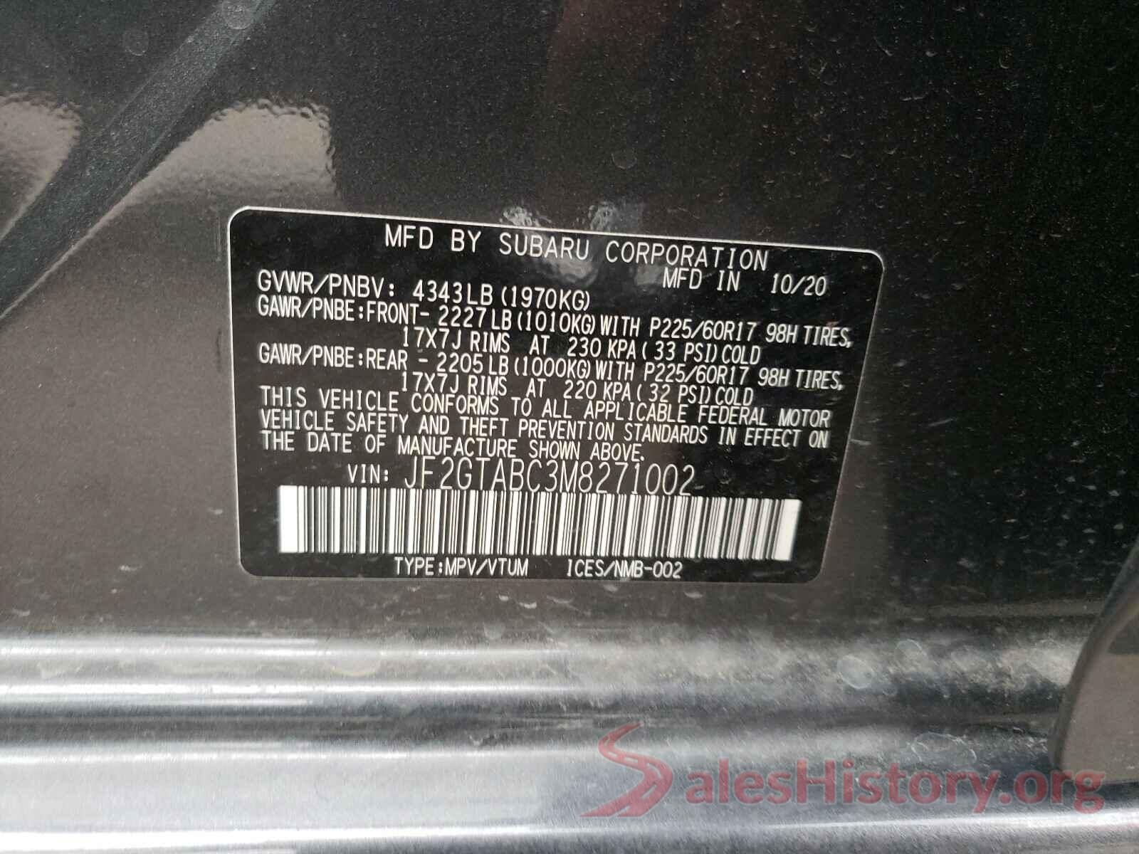 JF2GTABC3M8271002 2021 SUBARU CROSSTREK