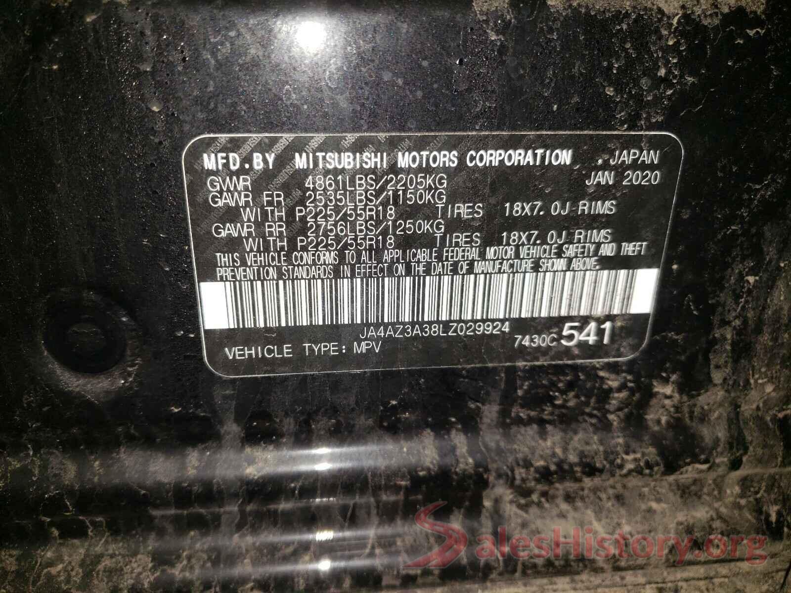 JA4AZ3A38LZ029924 2020 MITSUBISHI OUTLANDER