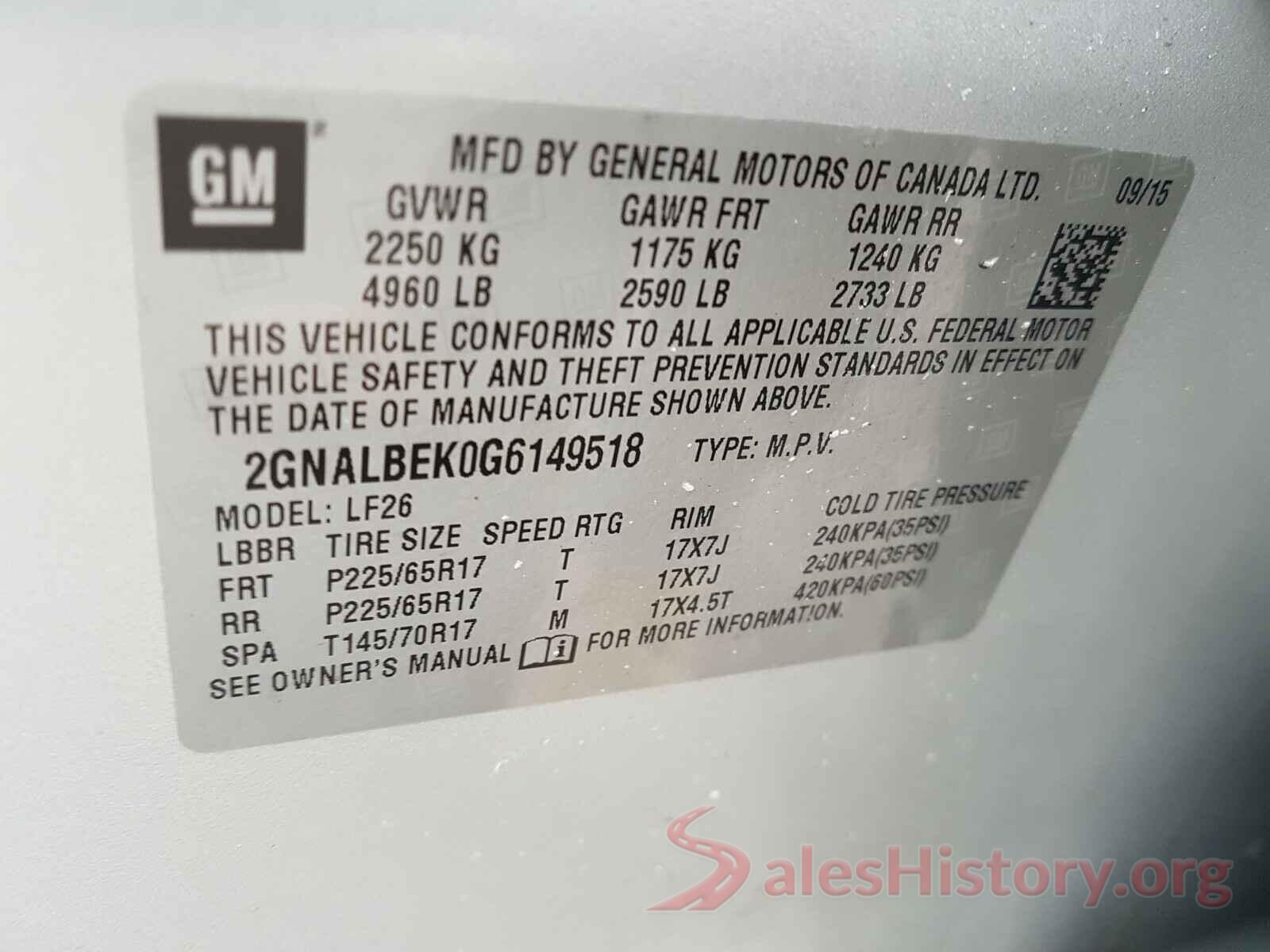 2GNALBEK0G6149518 2016 CHEVROLET EQUINOX