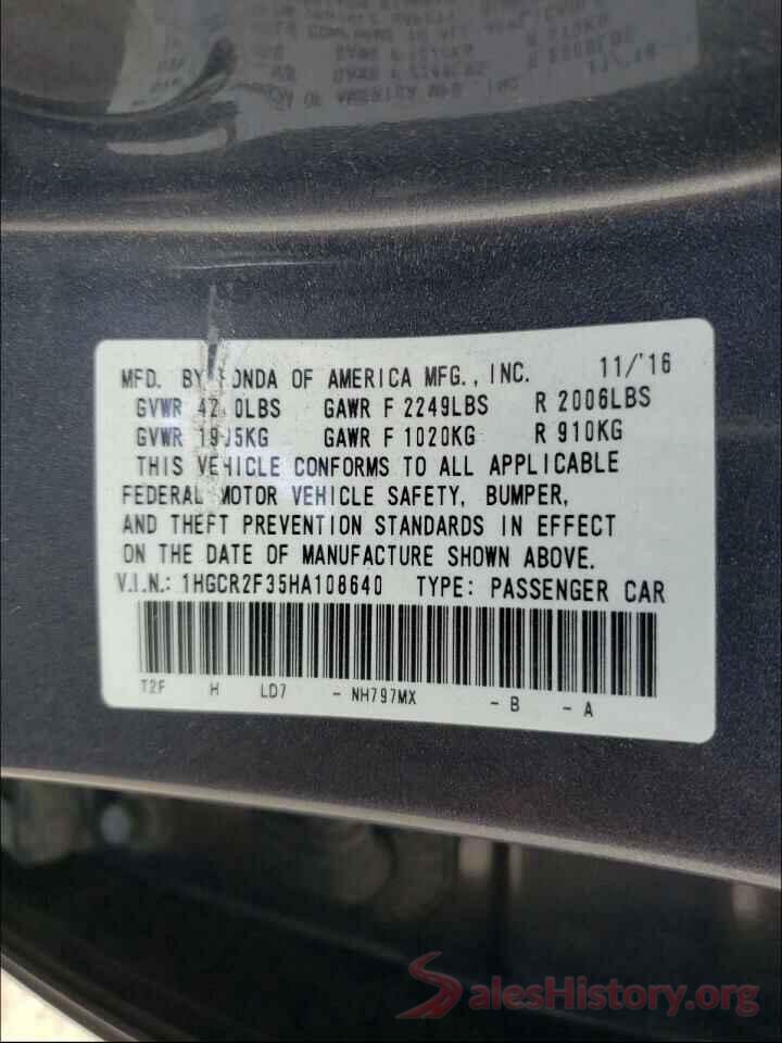 1HGCR2F35HA108640 2017 HONDA ACCORD