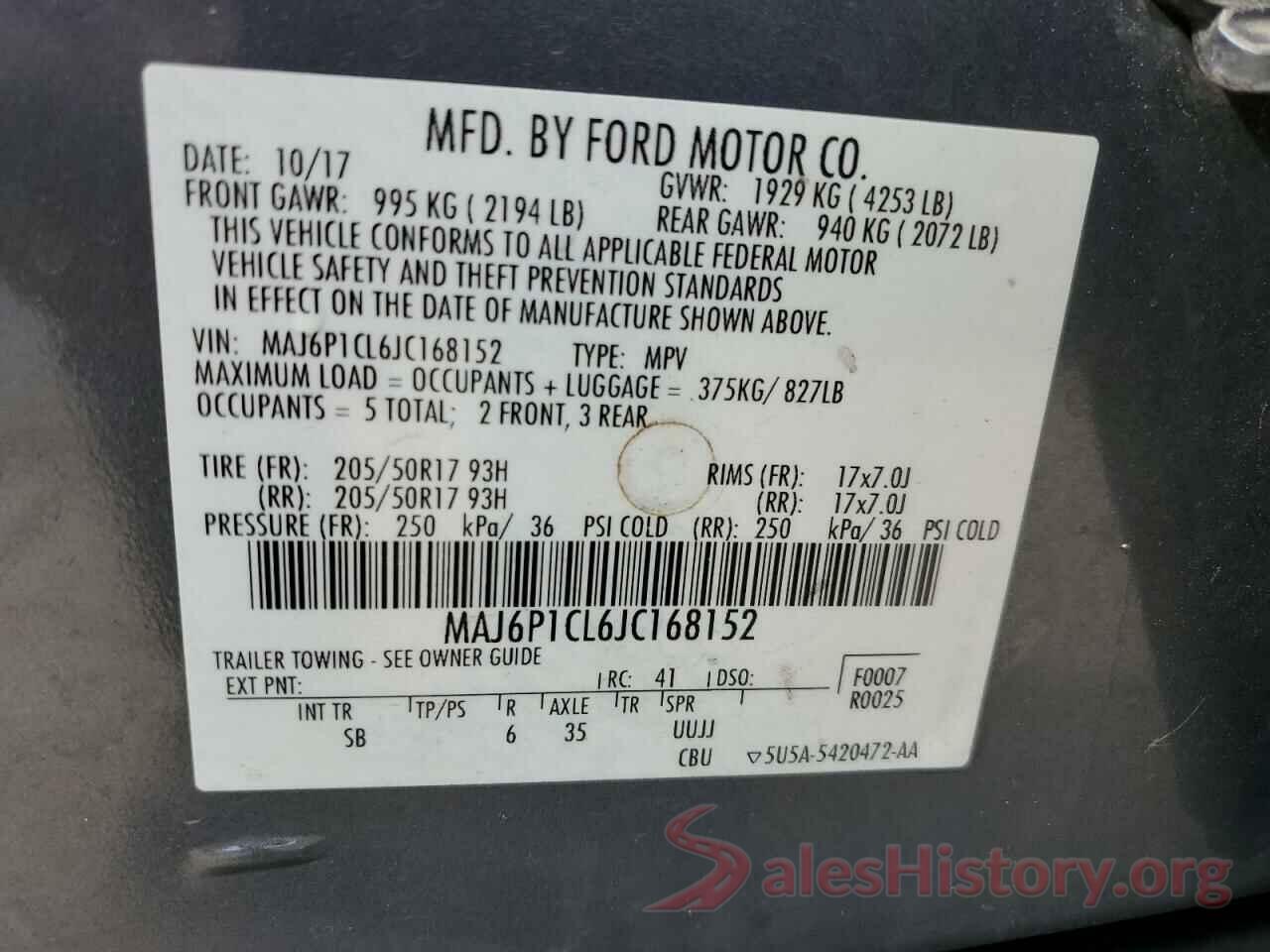 MAJ6P1CL6JC168152 2018 FORD ECOSPORT