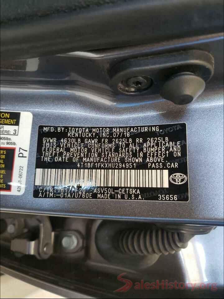 4T1BF1FKXHU294951 2017 TOYOTA CAMRY