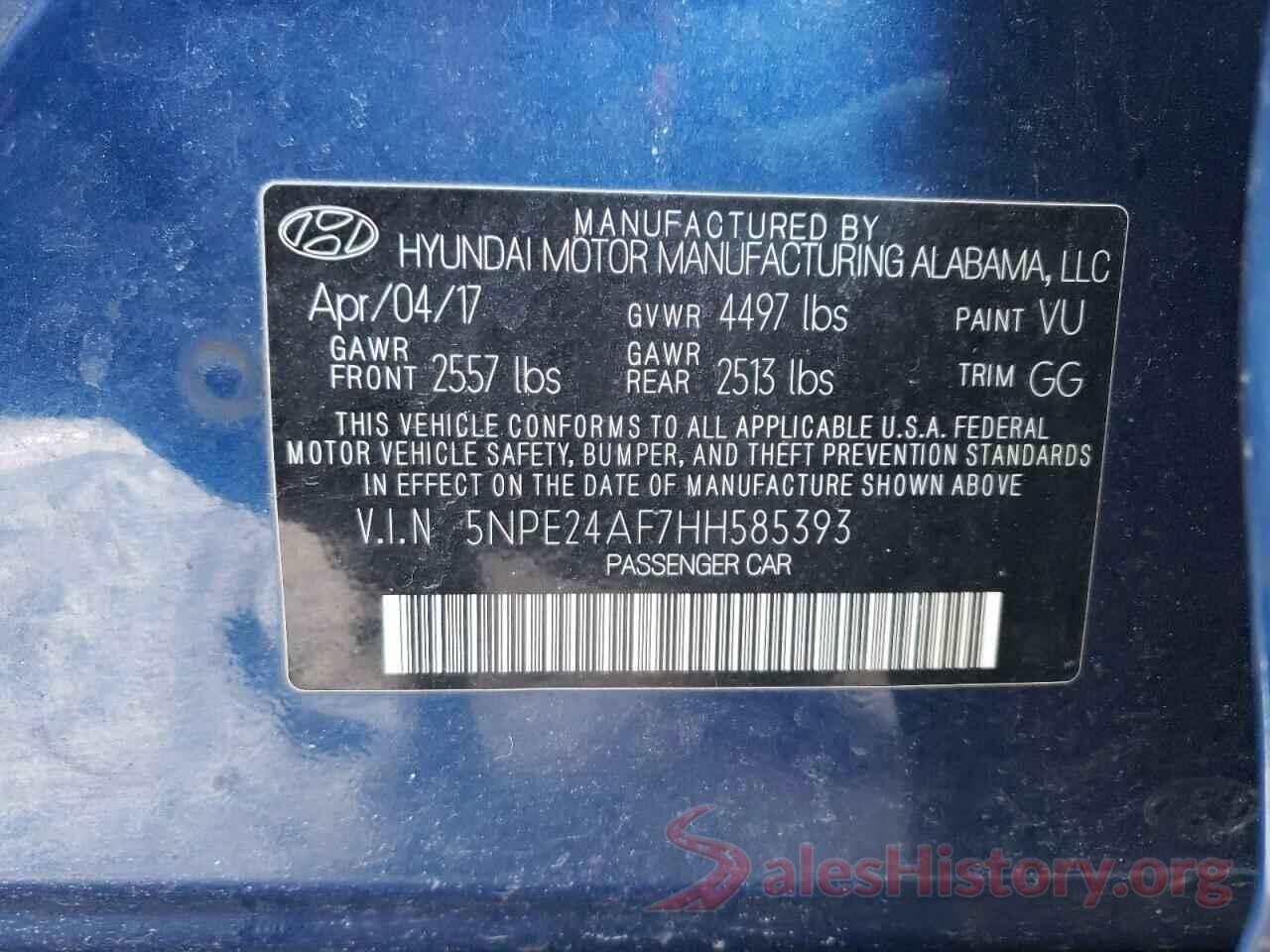 5NPE24AF7HH585393 2017 HYUNDAI SONATA