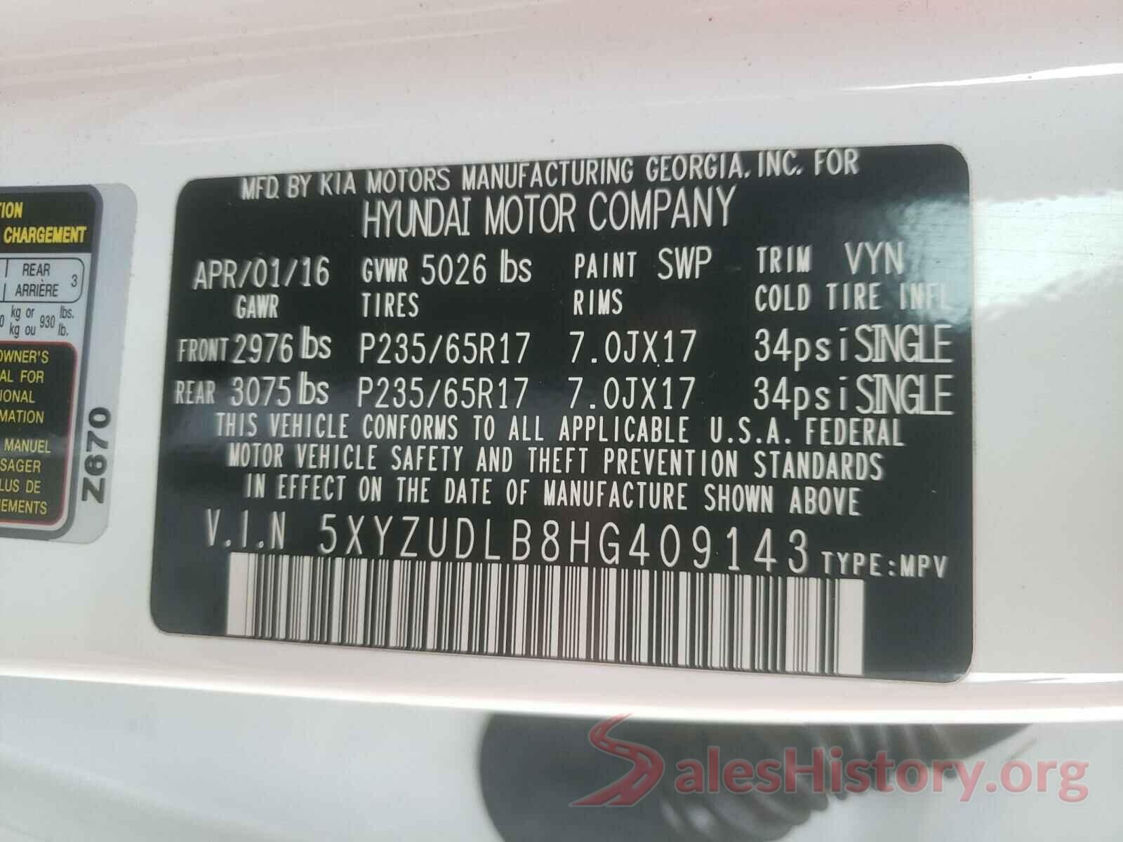 5XYZUDLB8HG409143 2017 HYUNDAI SANTA FE