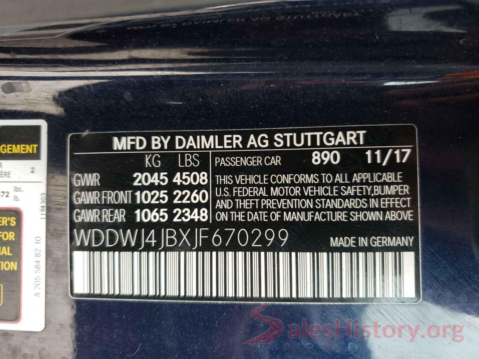 WDDWJ4JBXJF670299 2018 MERCEDES-BENZ C CLASS