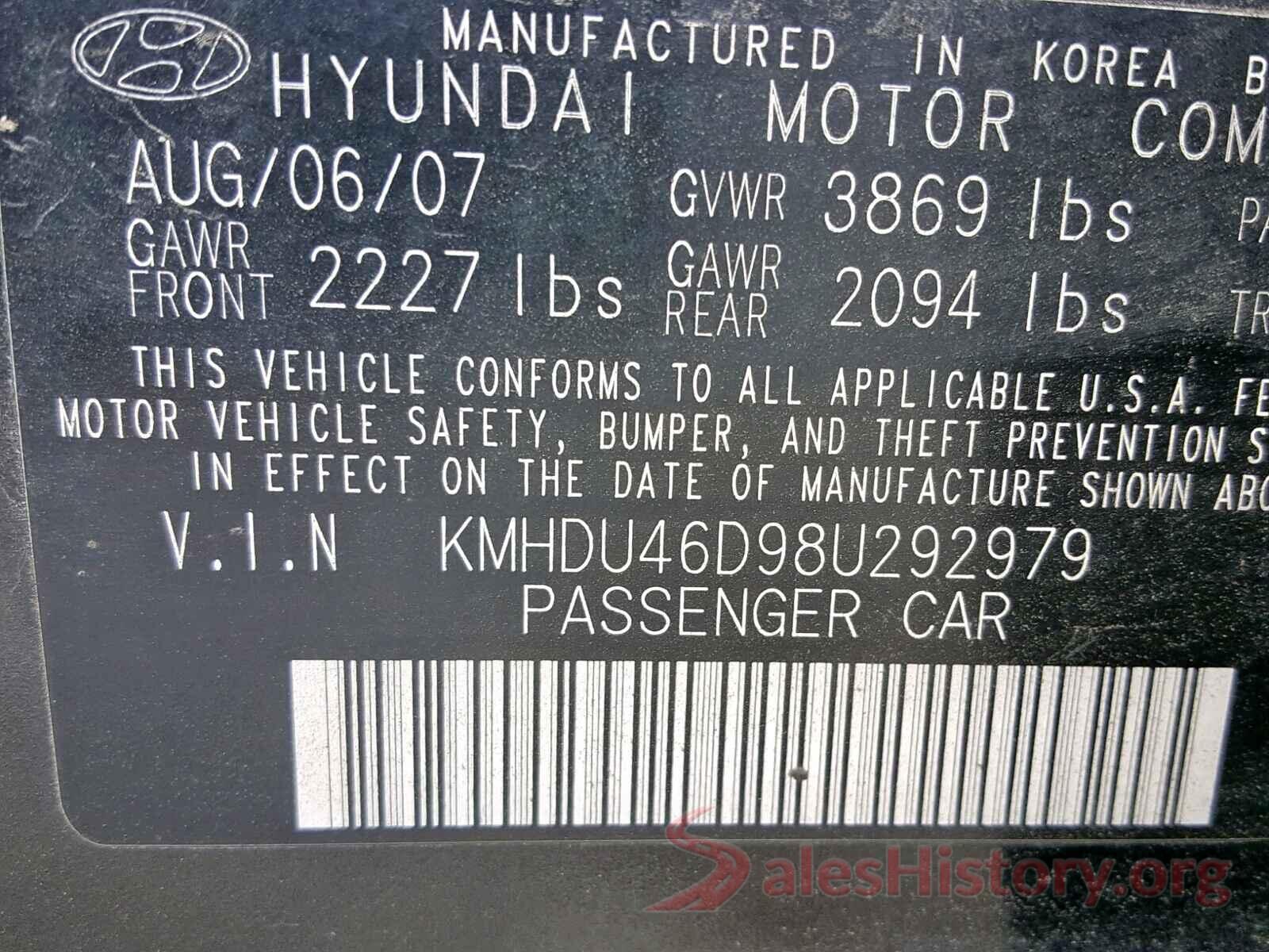 KMHDU46D98U292979 2008 HYUNDAI ELANTRA