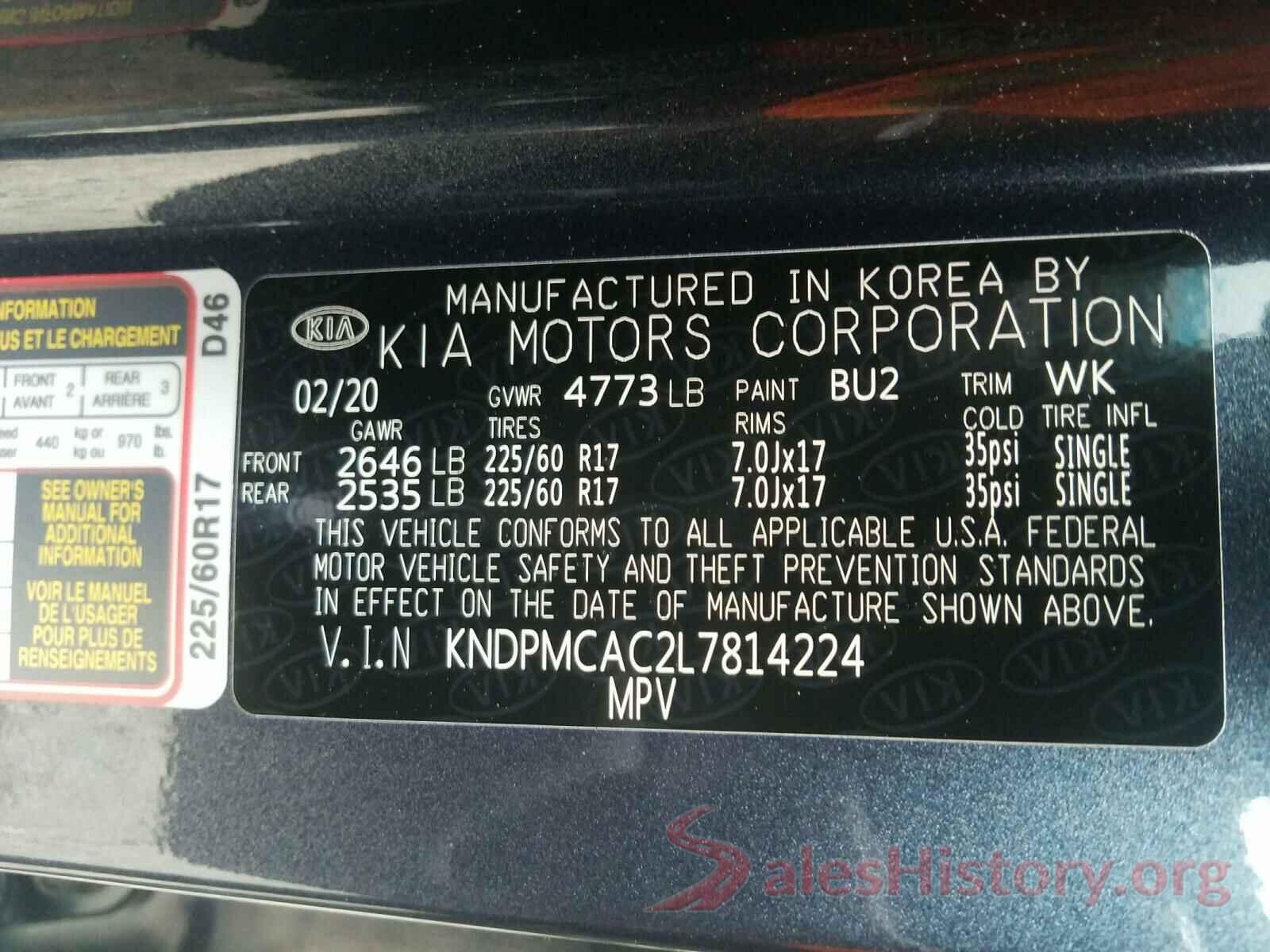 KNDPMCAC2L7814224 2020 KIA SPORTAGE