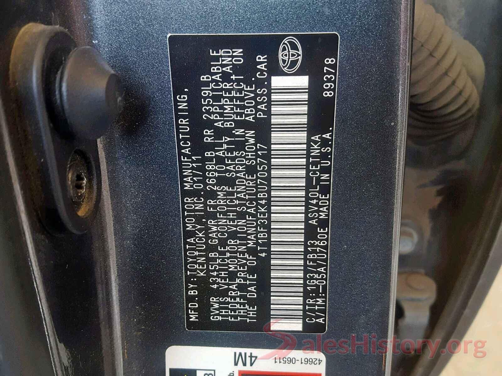 4T1BF3EK4BU705717 2011 TOYOTA CAMRY BASE