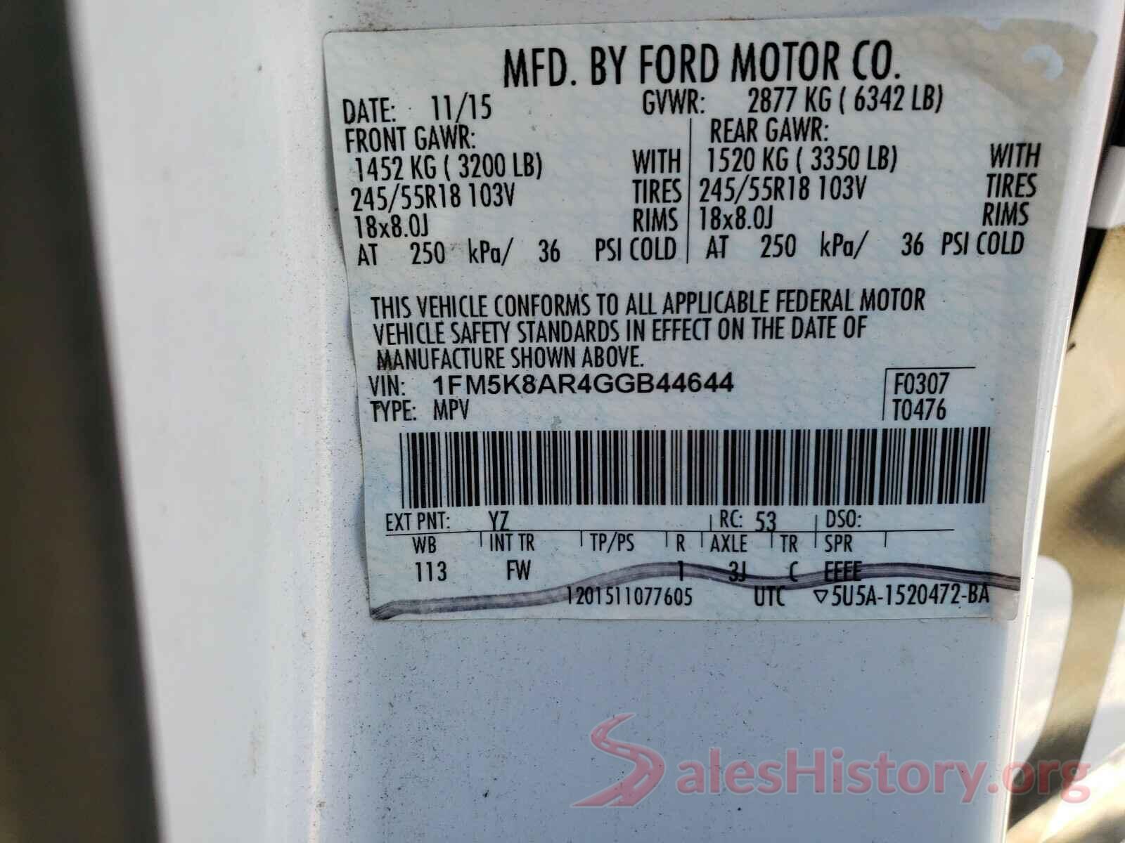 1FM5K8AR4GGB44644 2016 FORD EXPLORER