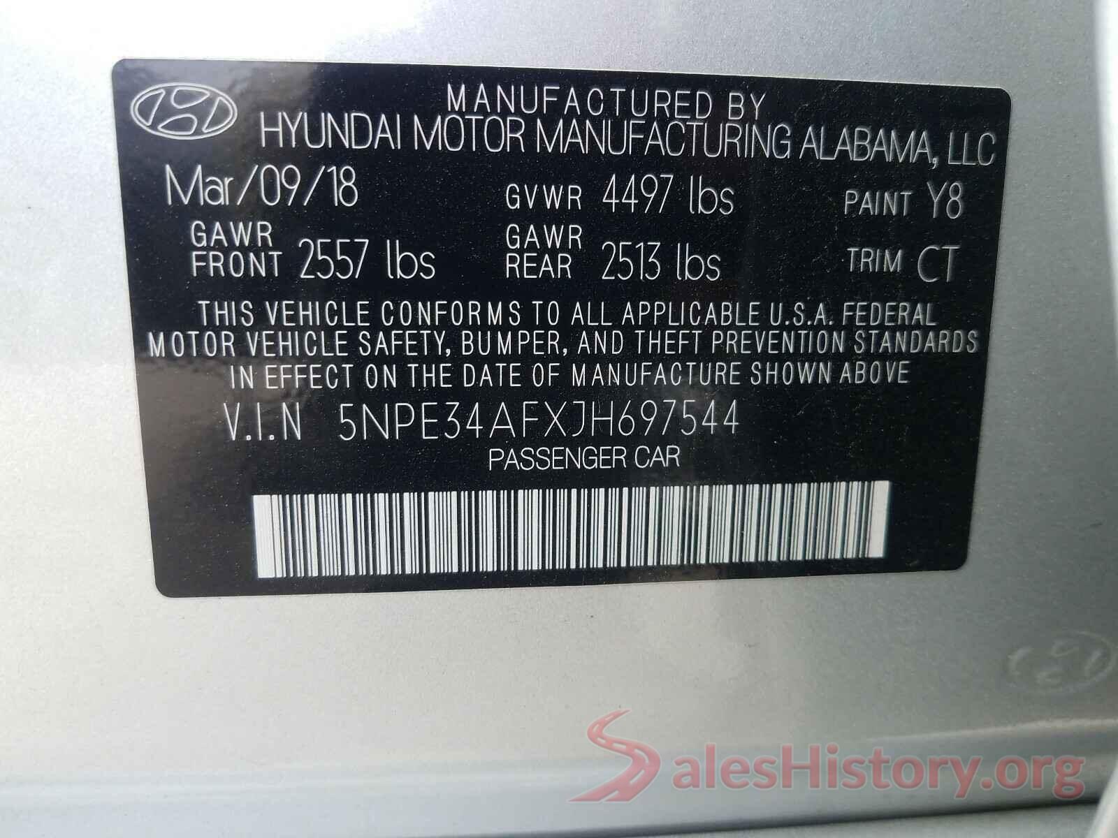 5NPE34AFXJH697544 2018 HYUNDAI SONATA