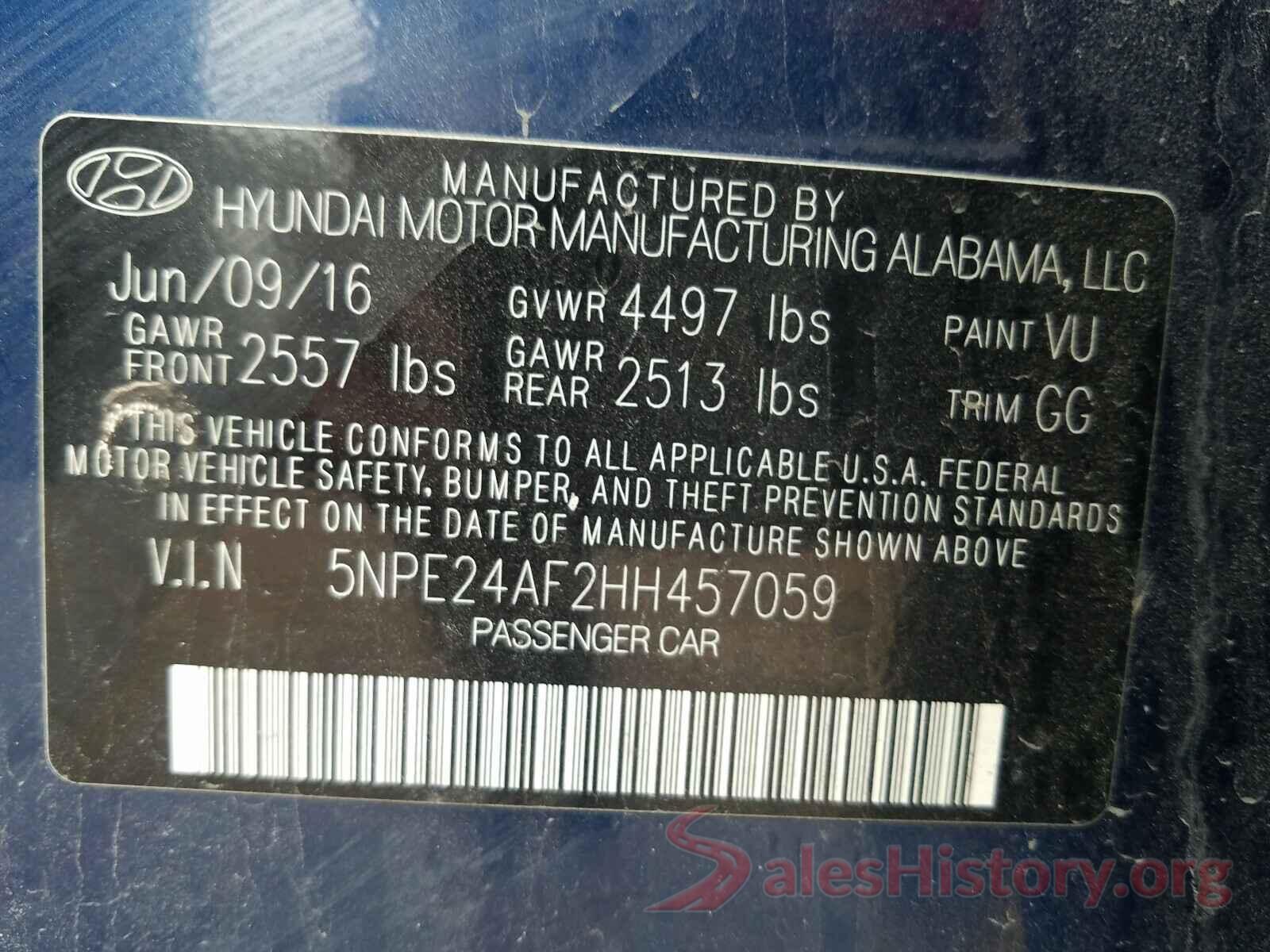 5NPE24AF2HH457059 2017 HYUNDAI SONATA