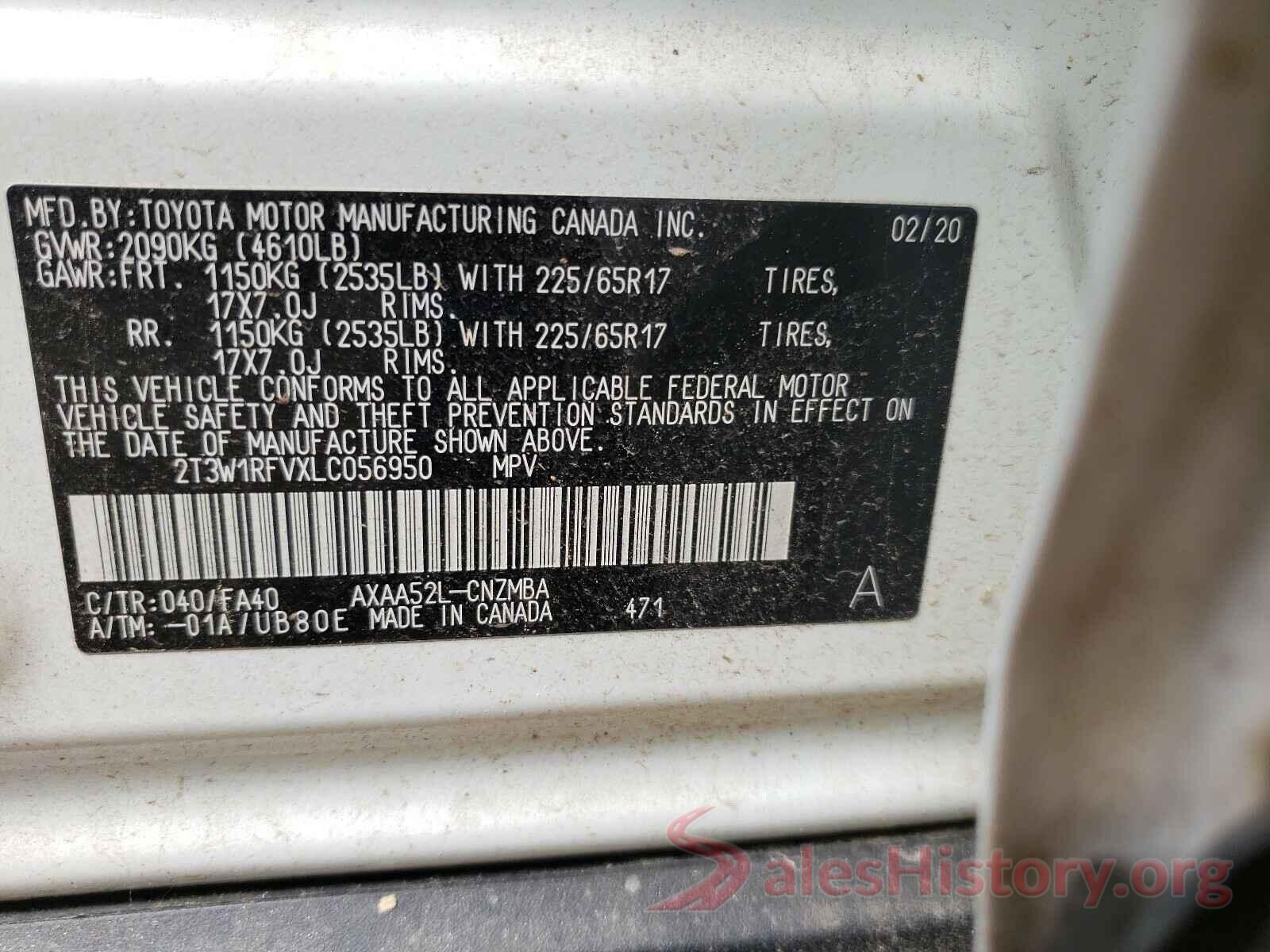 2T3W1RFVXLC056950 2020 TOYOTA RAV4