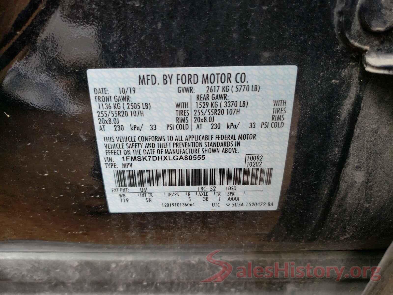 1FMSK7DHXLGA80555 2020 FORD EXPLORER