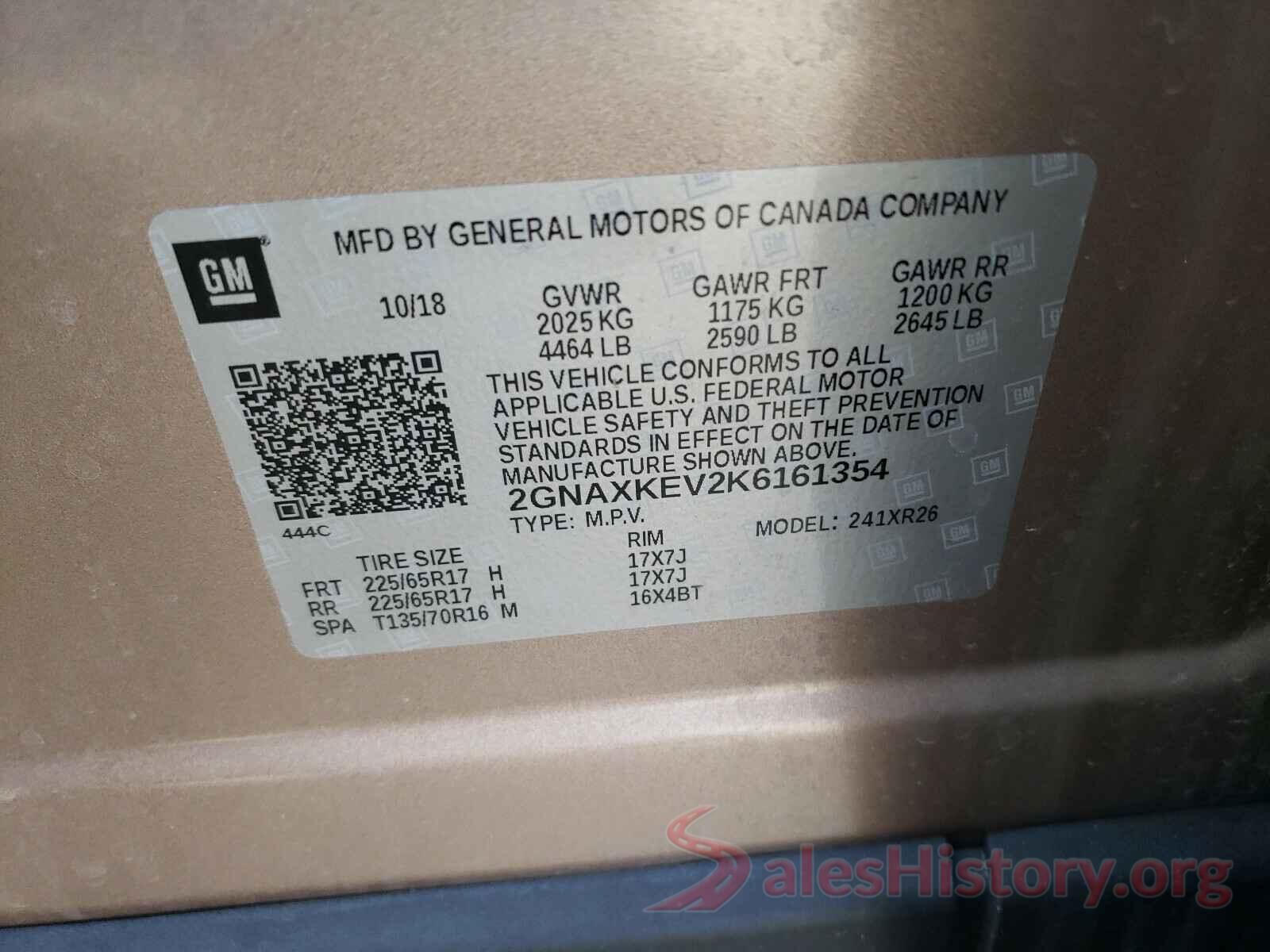 2GNAXKEV2K6161354 2019 CHEVROLET EQUINOX