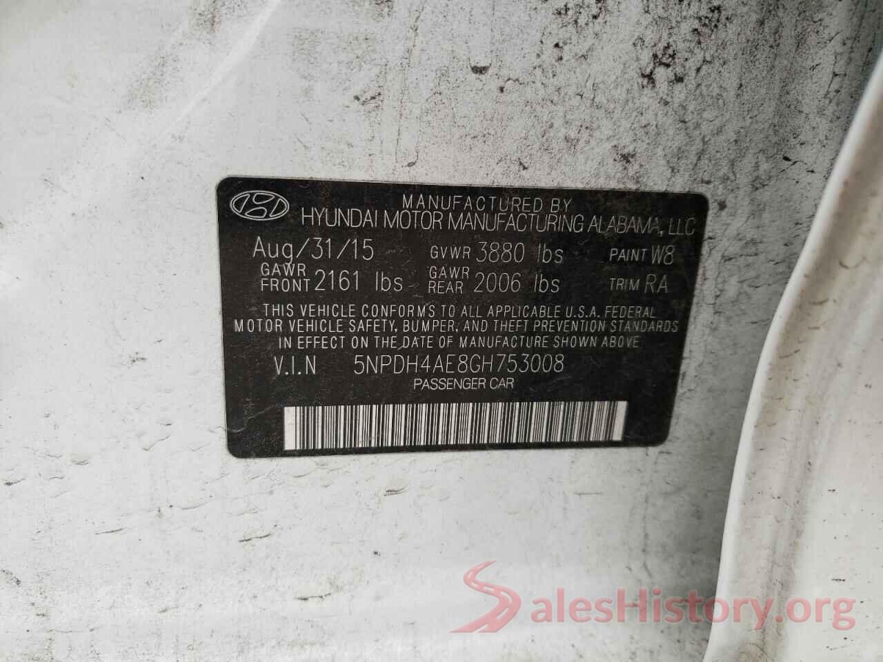 5NPDH4AE8GH753008 2016 HYUNDAI ELANTRA