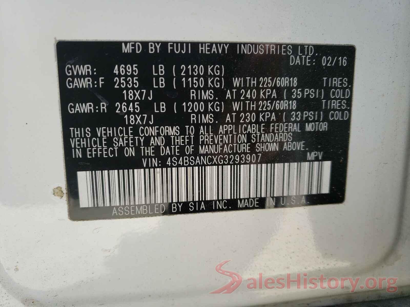 4S4BSANCXG3293907 2016 SUBARU OUTBACK