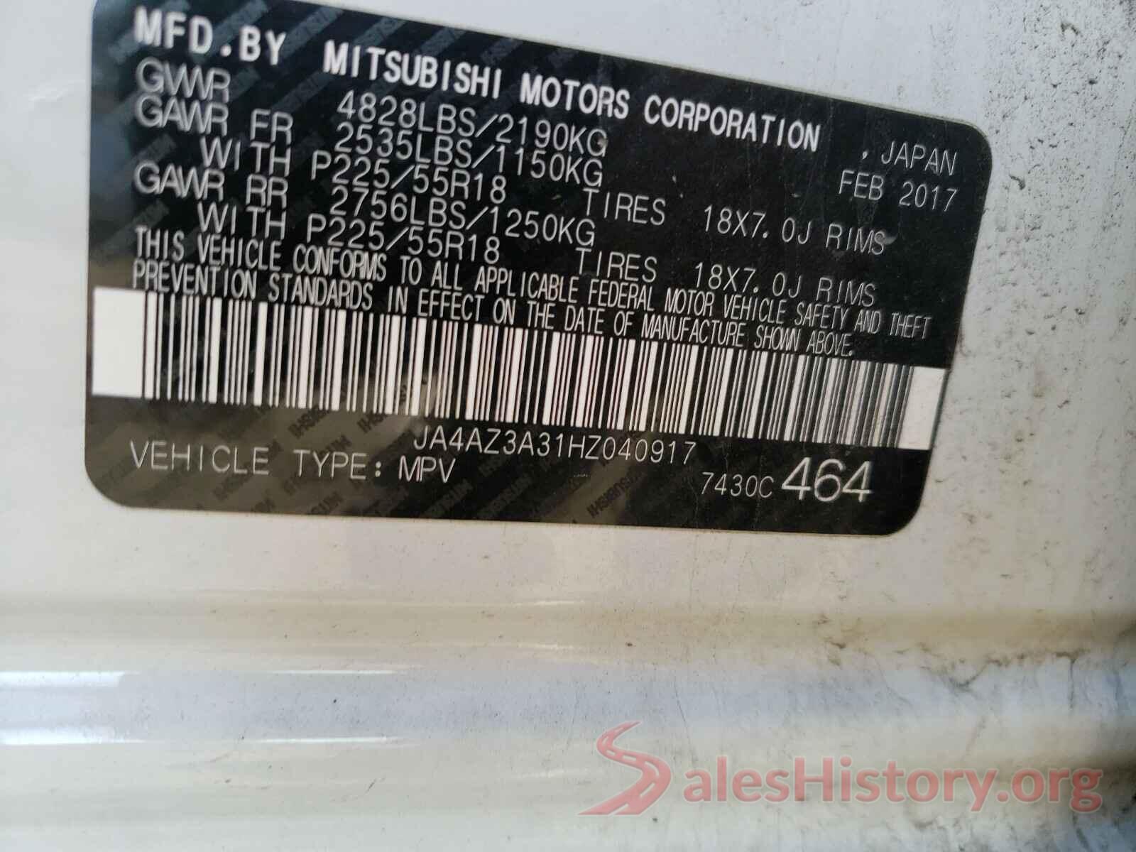 JA4AZ3A31HZ040917 2017 MITSUBISHI OUTLANDER