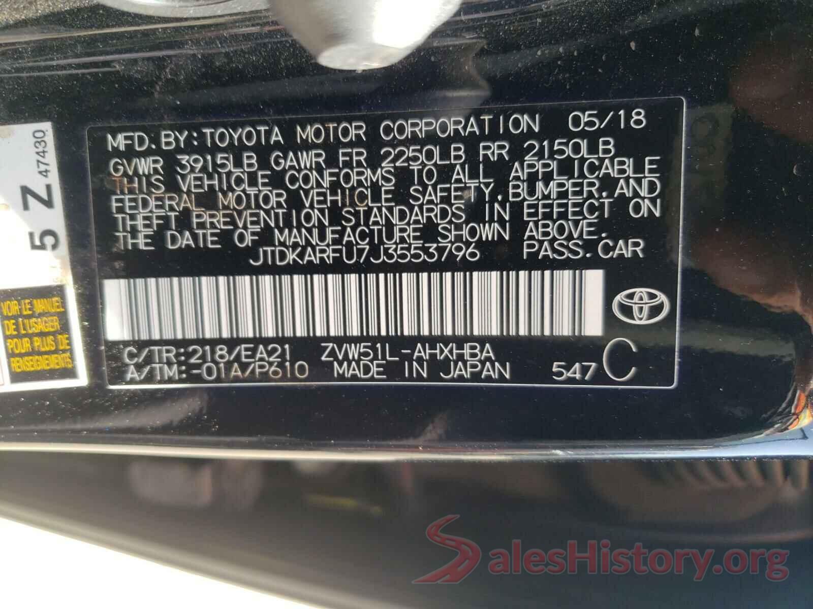 JTDKARFU7J3553796 2018 TOYOTA PRIUS