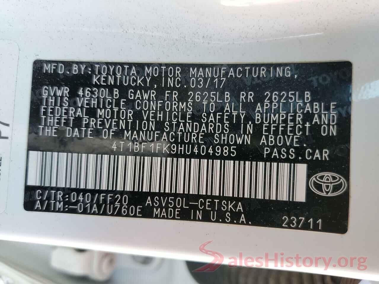 4T1BF1FK9HU404985 2017 TOYOTA CAMRY