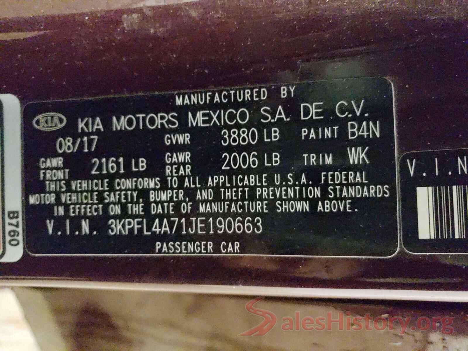 3KPFL4A71JE190663 2018 KIA FORTE