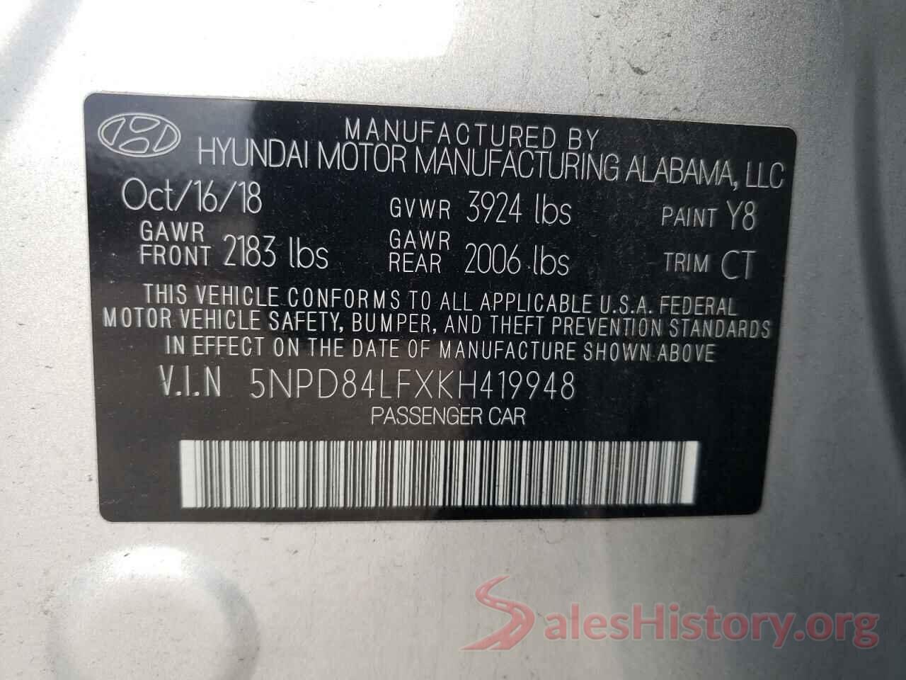 5NPD84LFXKH419948 2019 HYUNDAI ELANTRA