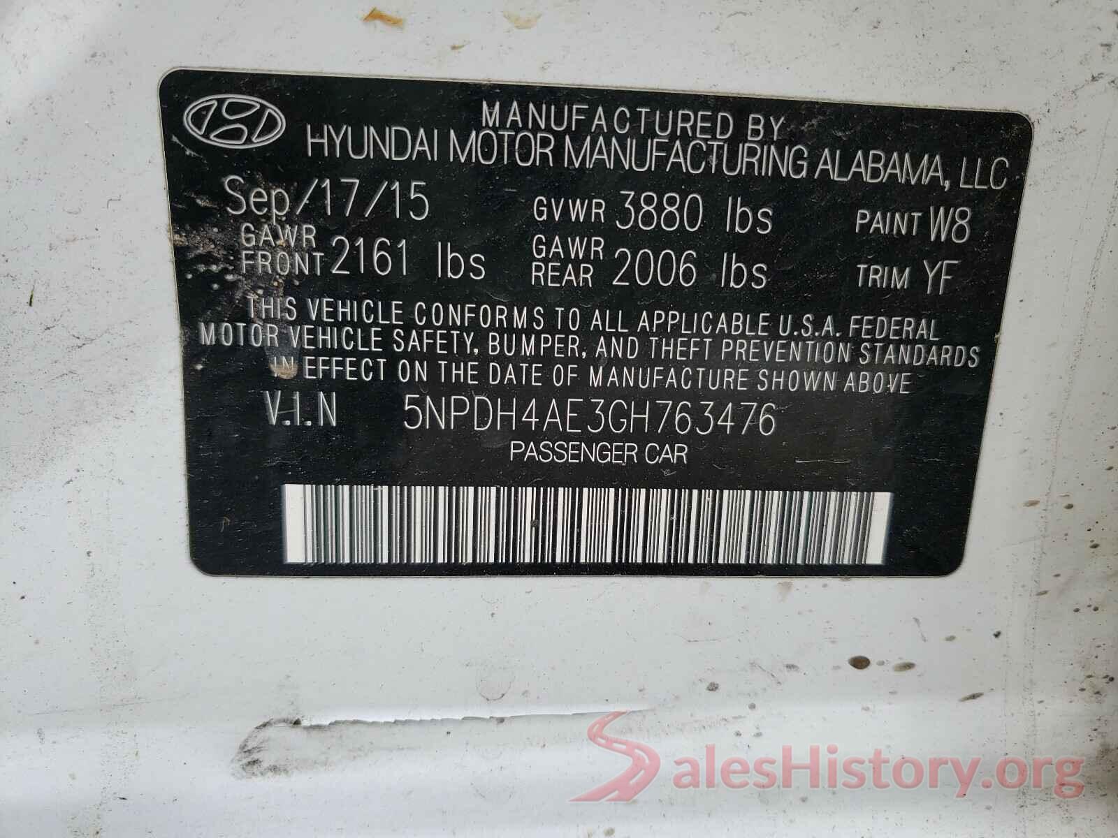 5NPDH4AE3GH763476 2016 HYUNDAI ELANTRA