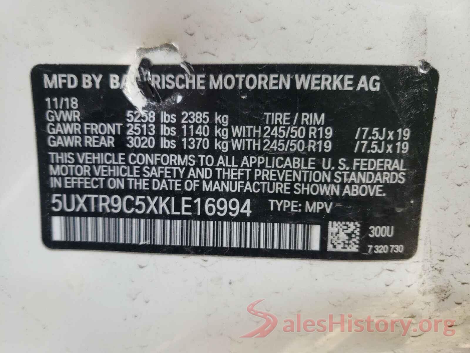 5UXTR9C5XKLE16994 2019 BMW X3