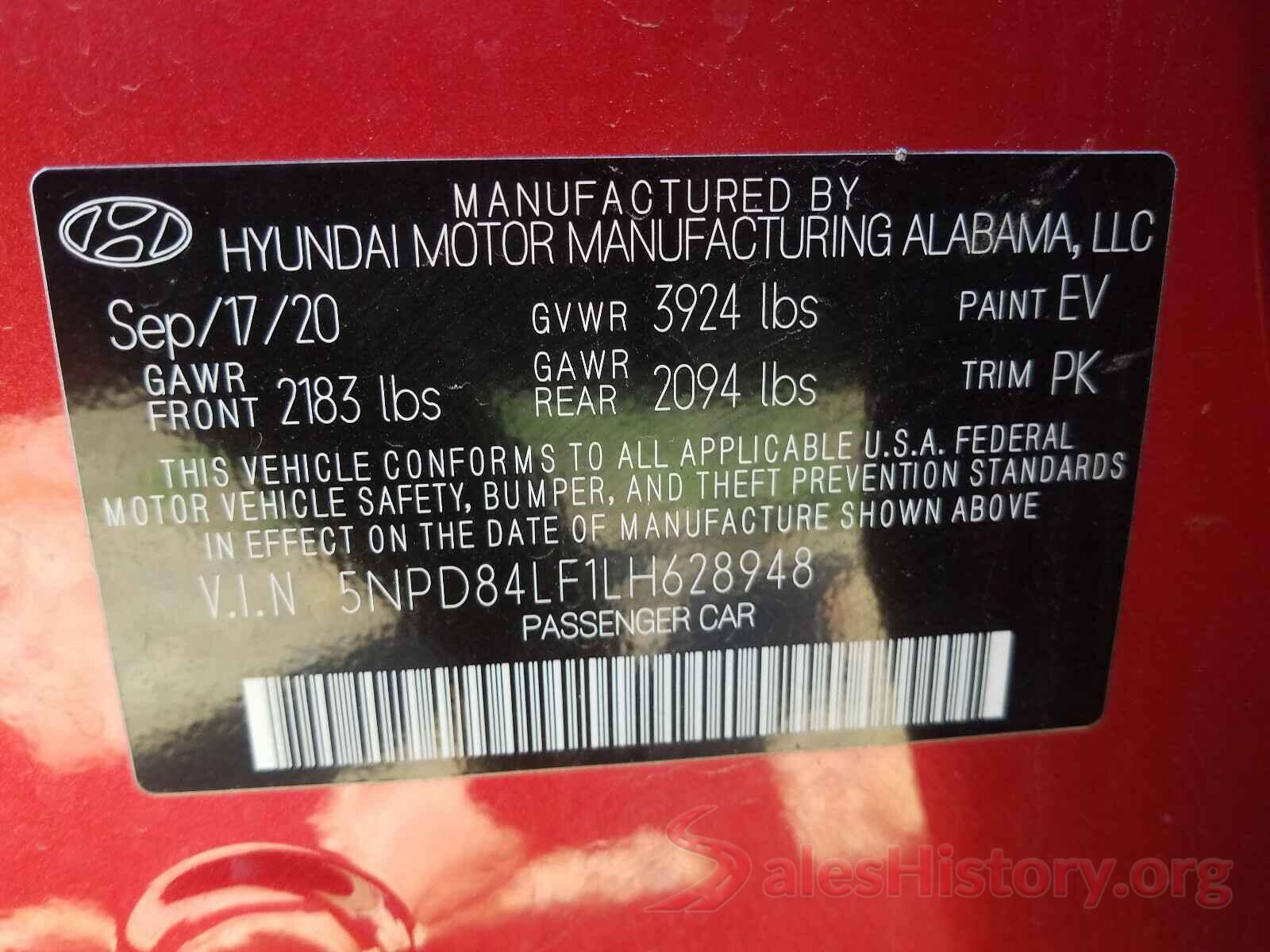 5NPD84LF1LH628948 2020 HYUNDAI ELANTRA