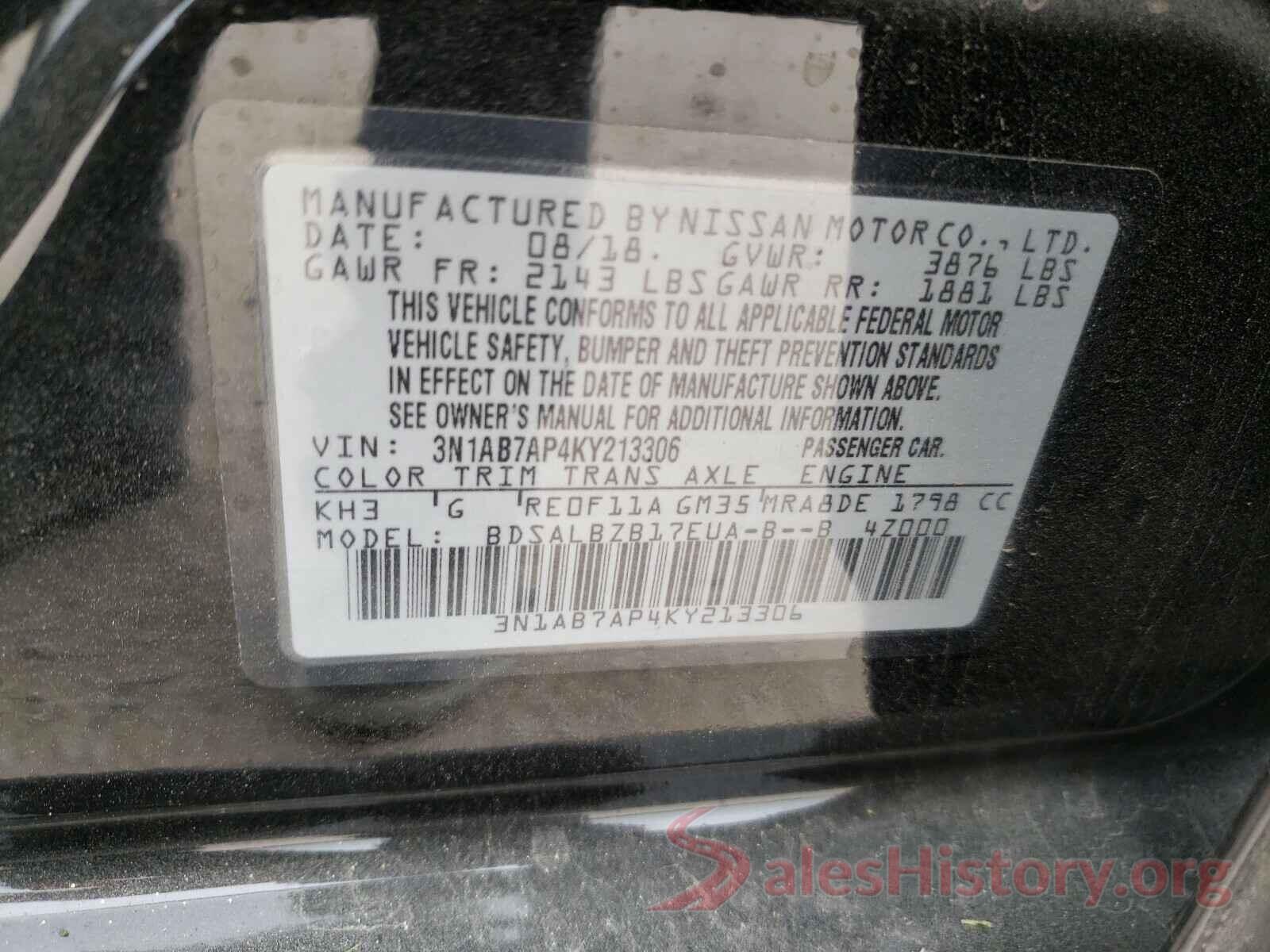 3N1AB7AP4KY213306 2019 NISSAN SENTRA