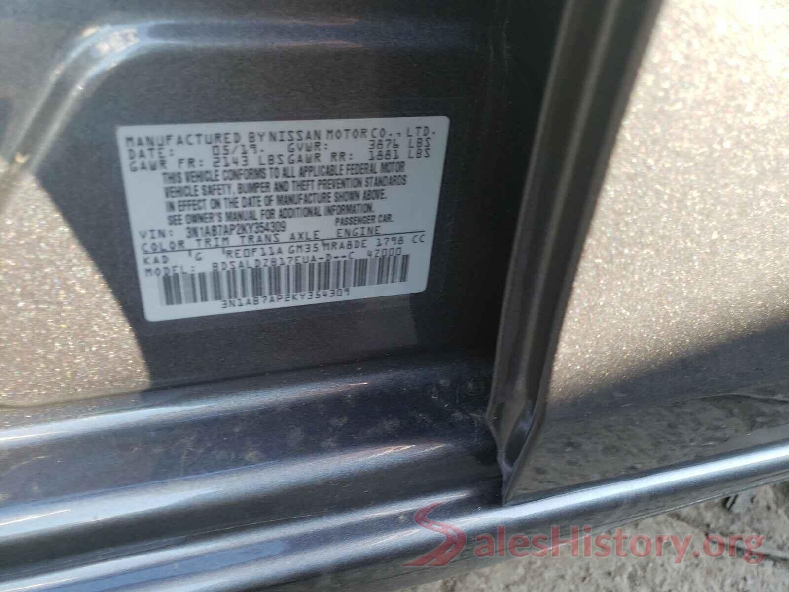 3N1AB7AP2KY354309 2019 NISSAN SENTRA