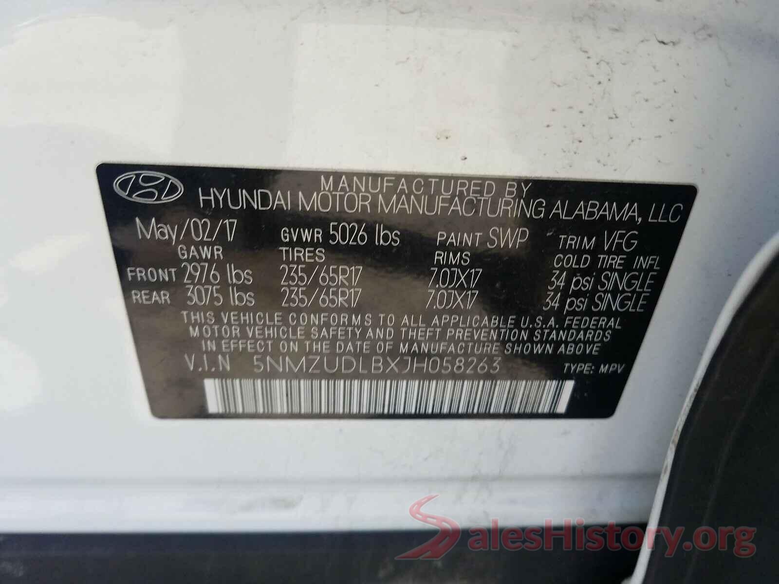 5NMZUDLBXJH058263 2018 HYUNDAI SANTA FE