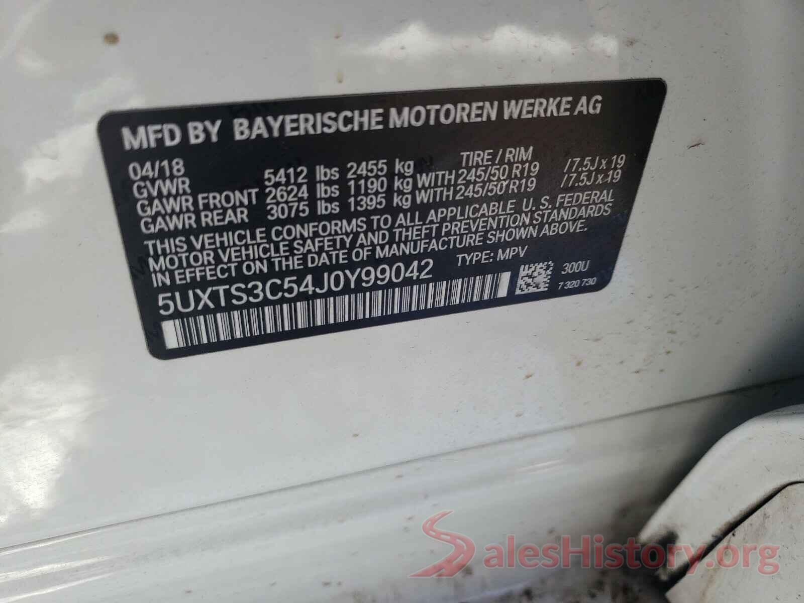 5UXTS3C54J0Y99042 2018 BMW X3