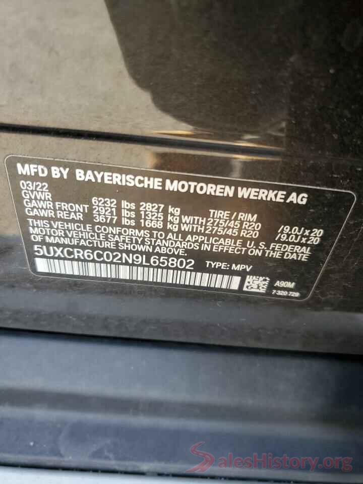 5UXCR6C02N9L65802 2022 BMW X5