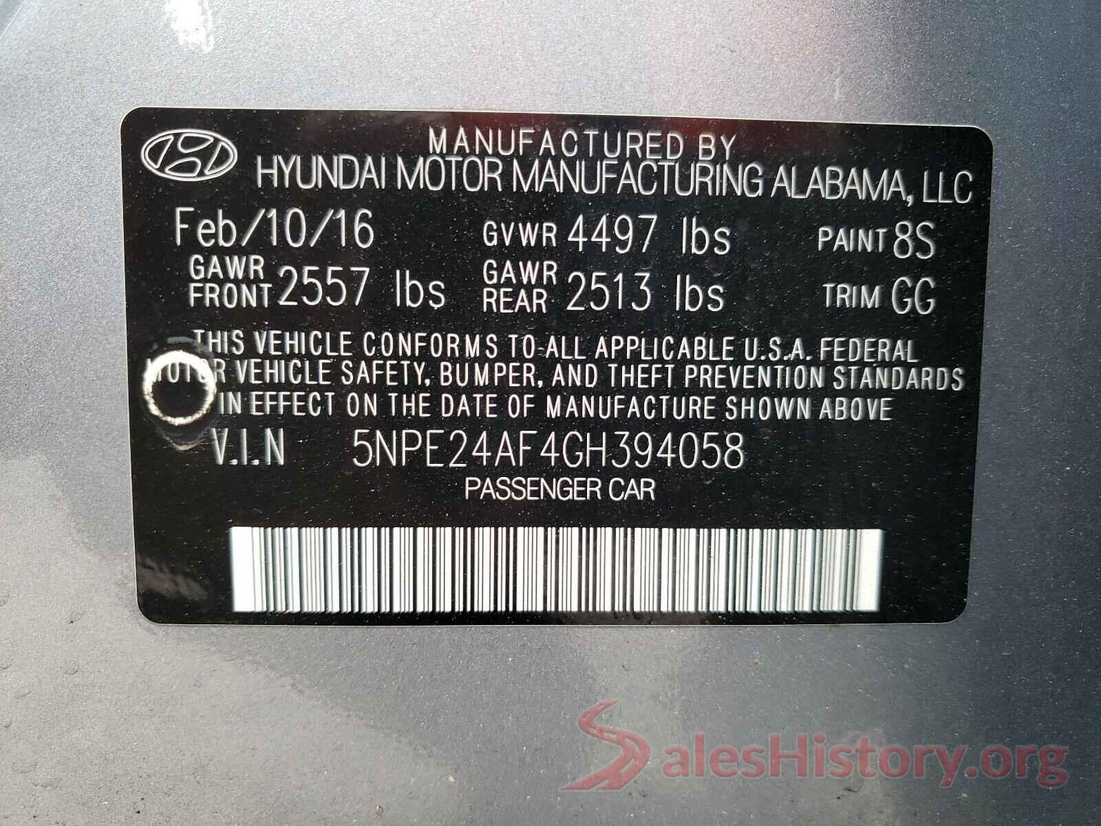 5NPE24AF4GH394058 2016 HYUNDAI SONATA