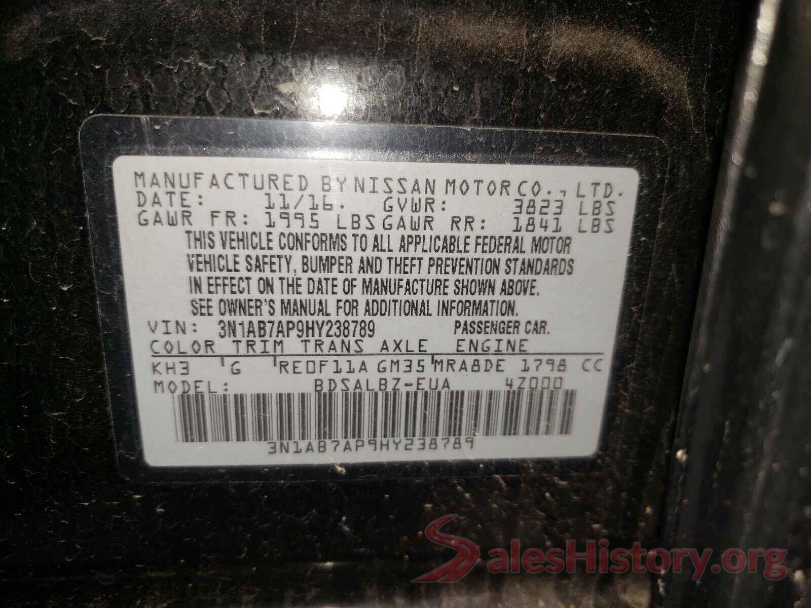 3N1AB7AP9HY238789 2017 NISSAN SENTRA