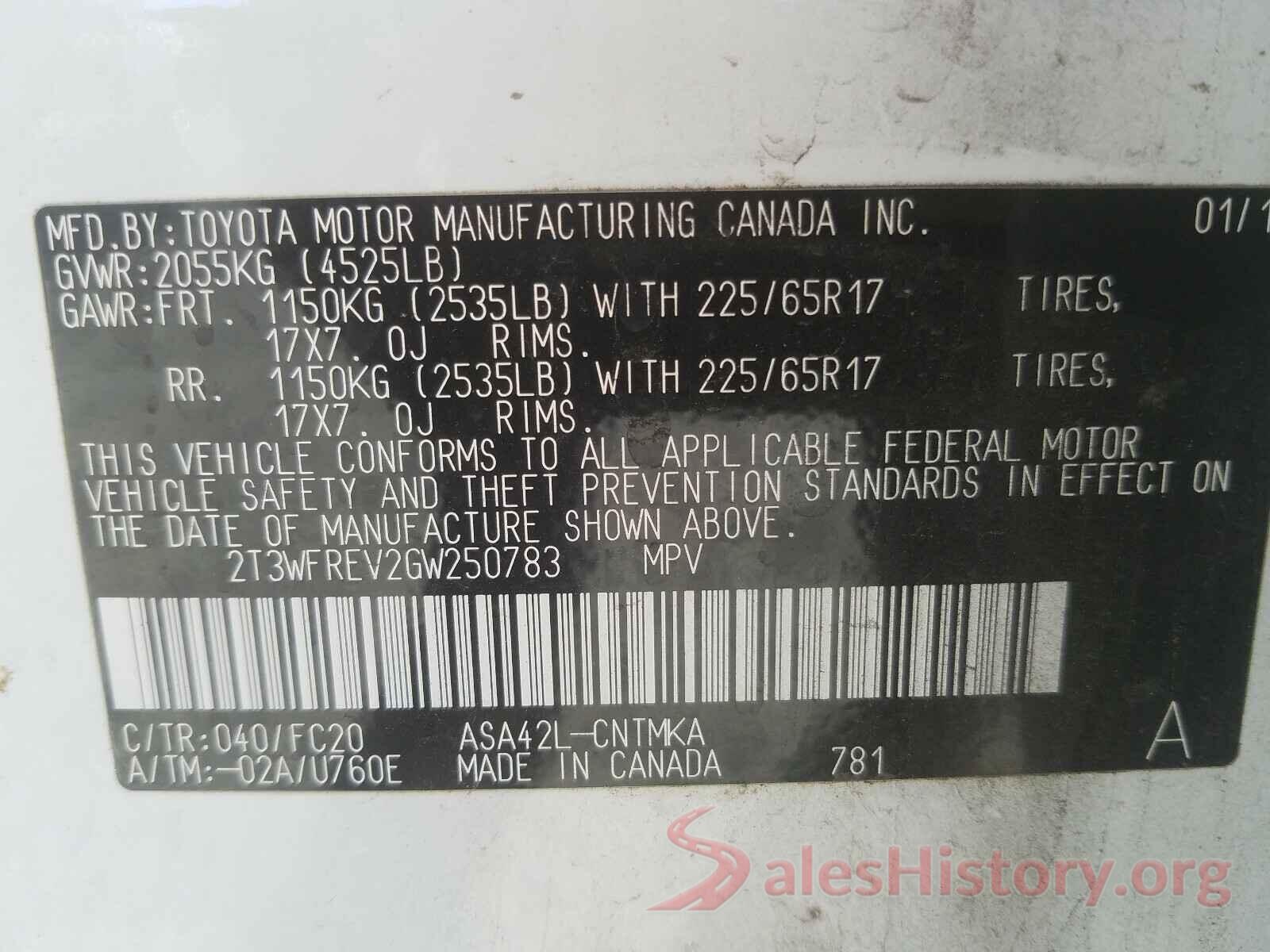 2T3WFREV2GW250783 2016 TOYOTA RAV4