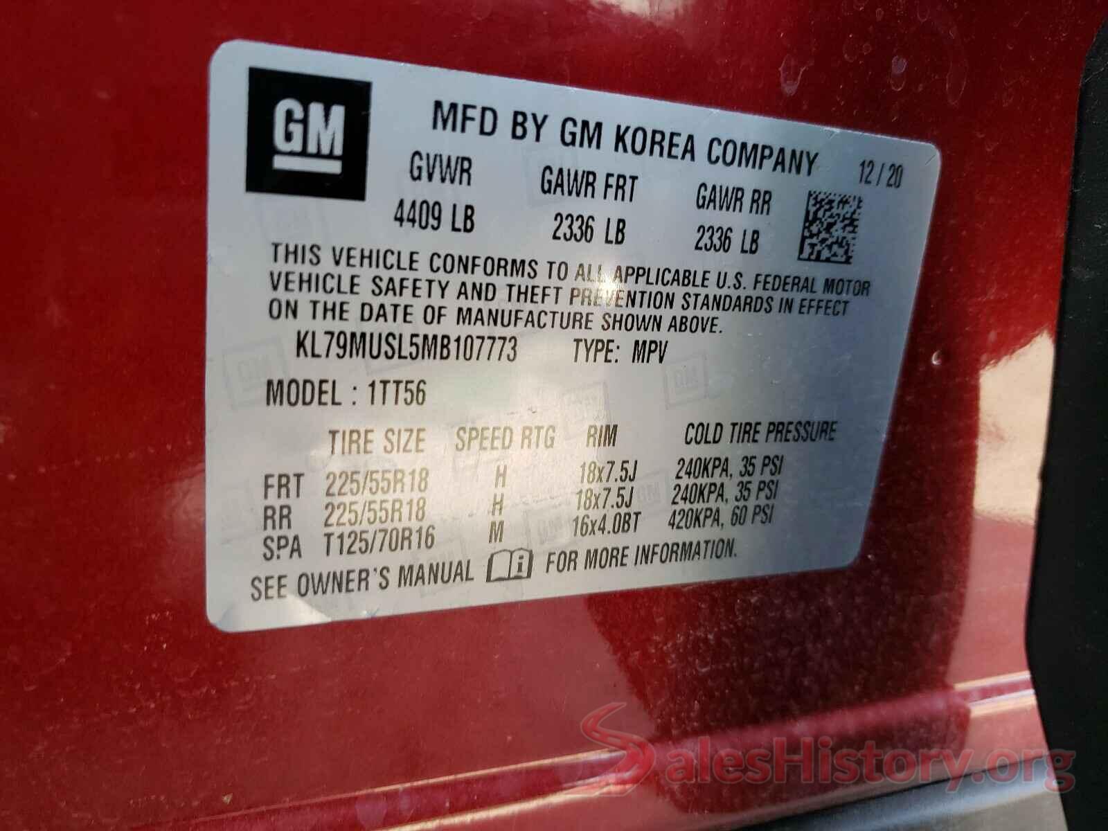 KL79MUSL5MB107773 2021 CHEVROLET TRAILBLAZE