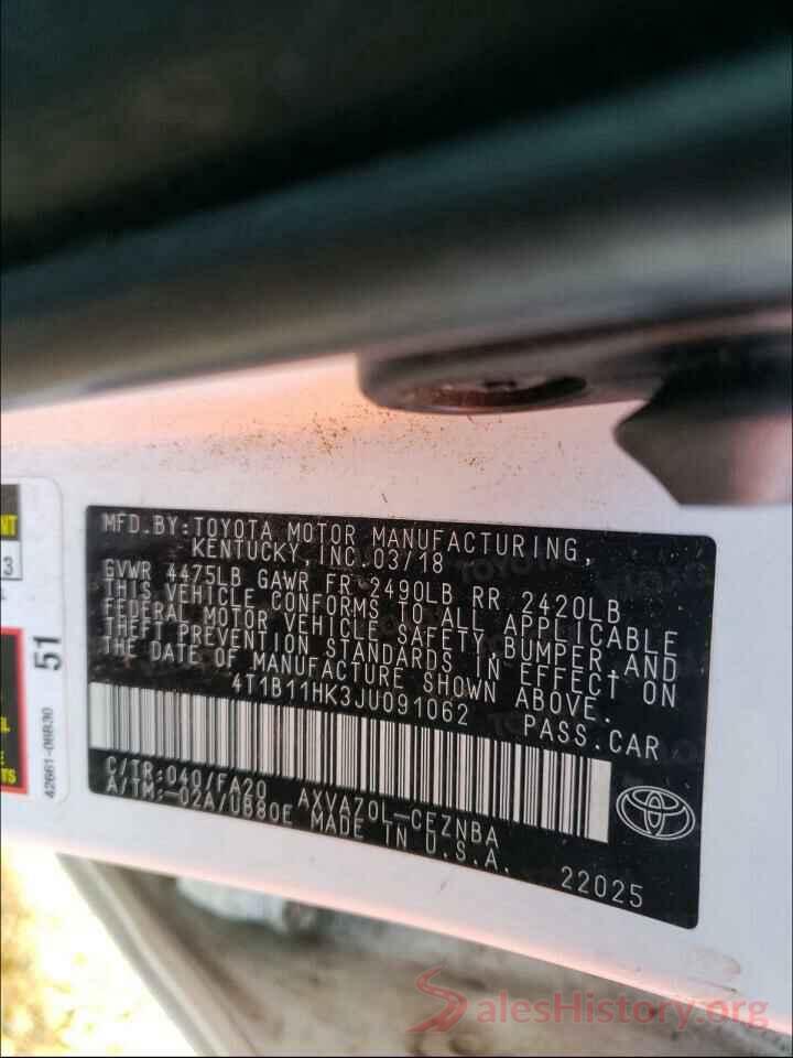 4T1B11HK3JU091062 2018 TOYOTA CAMRY