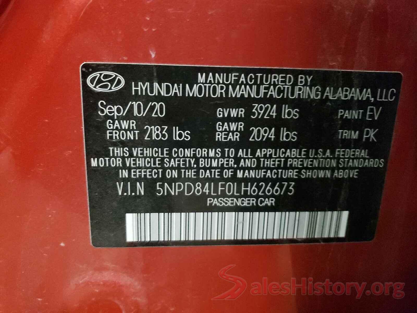 5NPD84LF0LH626673 2020 HYUNDAI ELANTRA