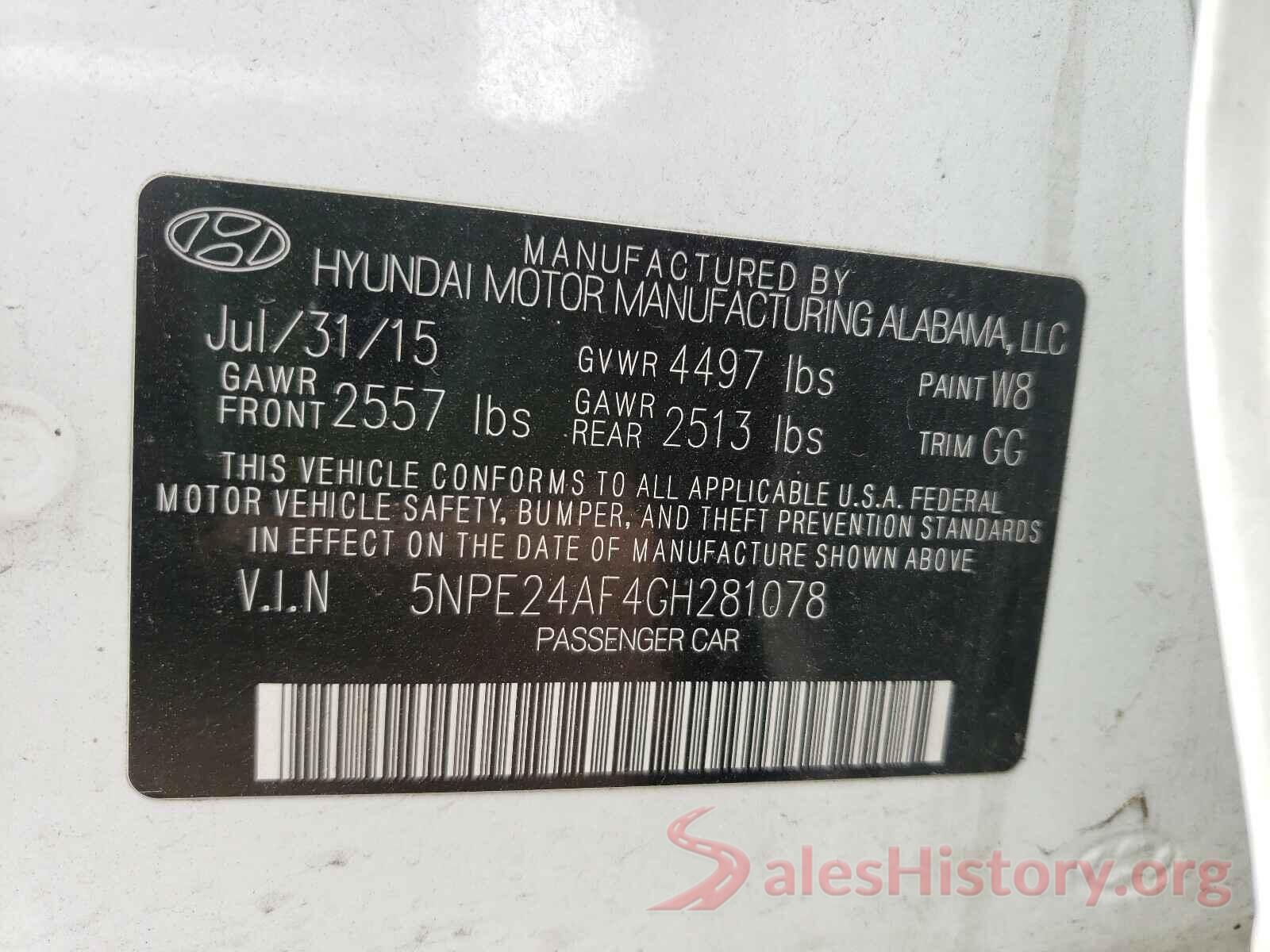 5NPE24AF4GH281078 2016 HYUNDAI SONATA