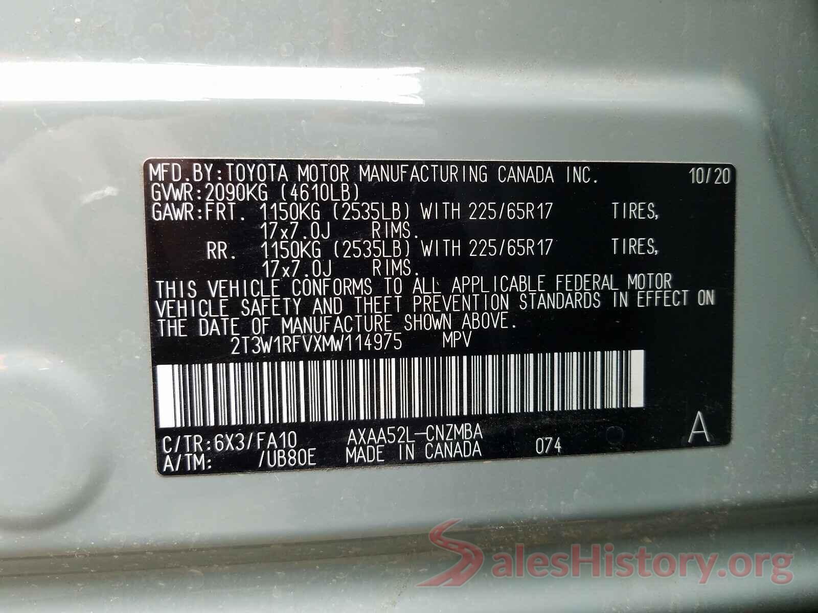 2T3W1RFVXMW114975 2021 TOYOTA RAV4