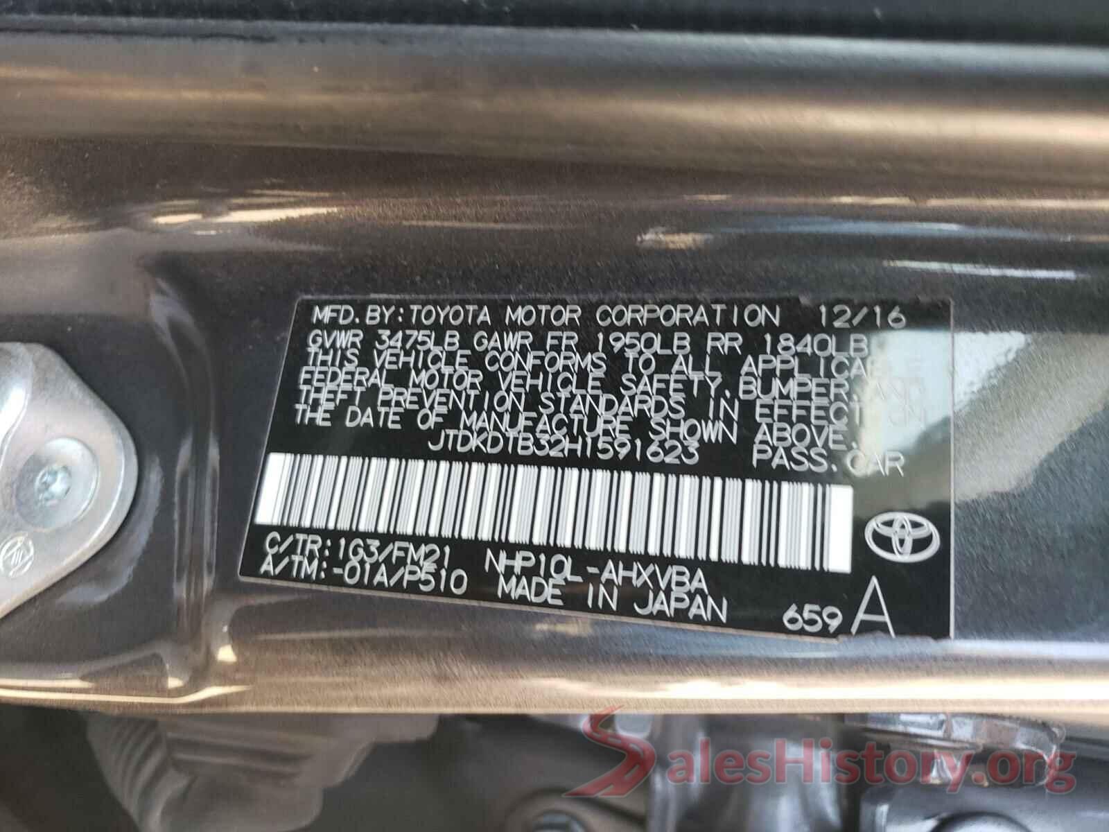 JTDKDTB32H1591623 2017 TOYOTA PRIUS